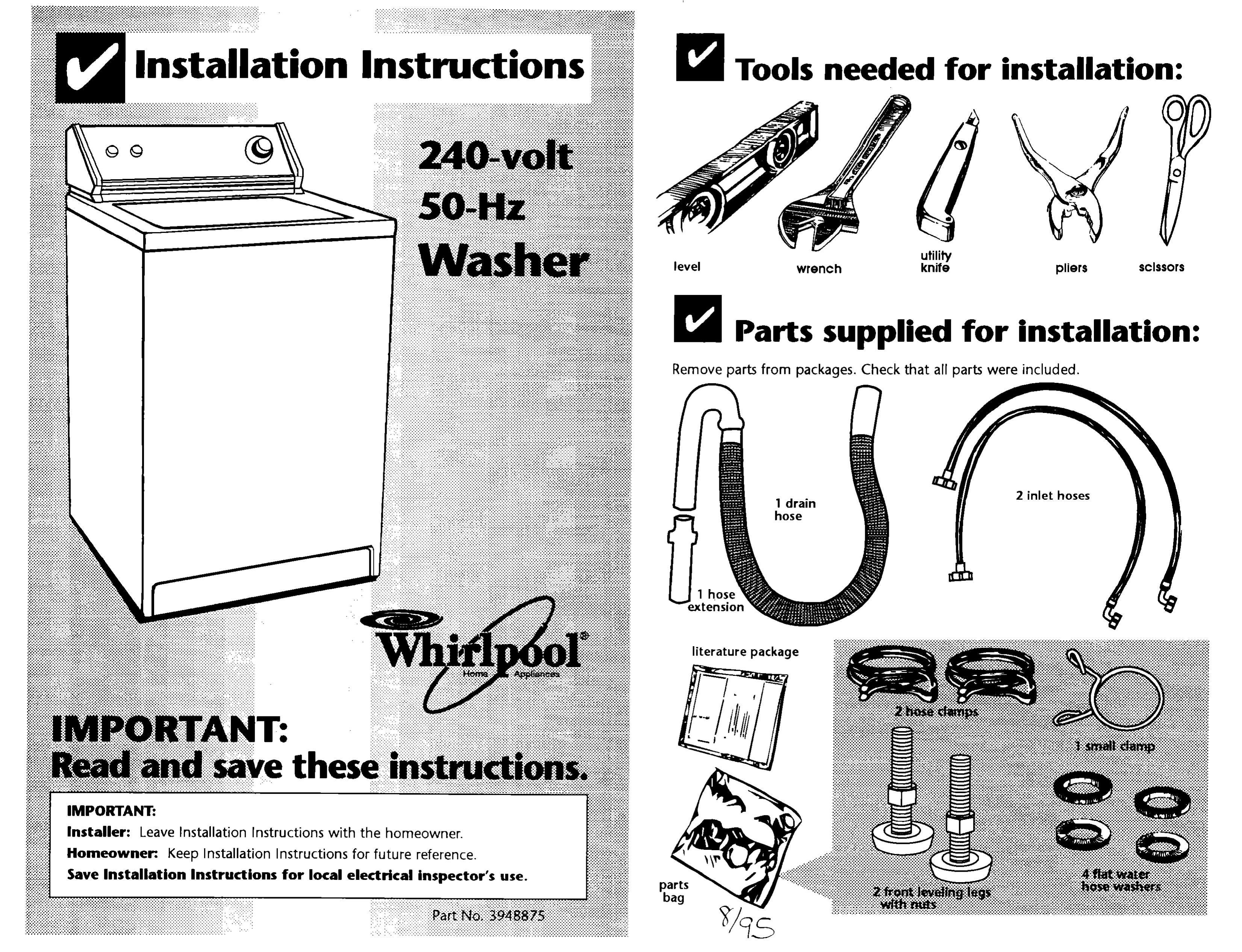 Whirlpool 3948875 Washer User Manual