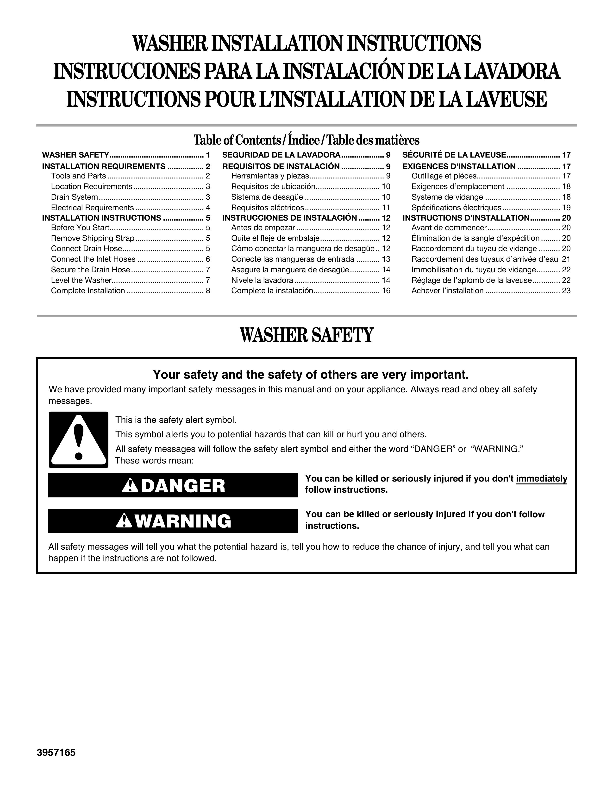 Whirlpool 3957165 Washer User Manual