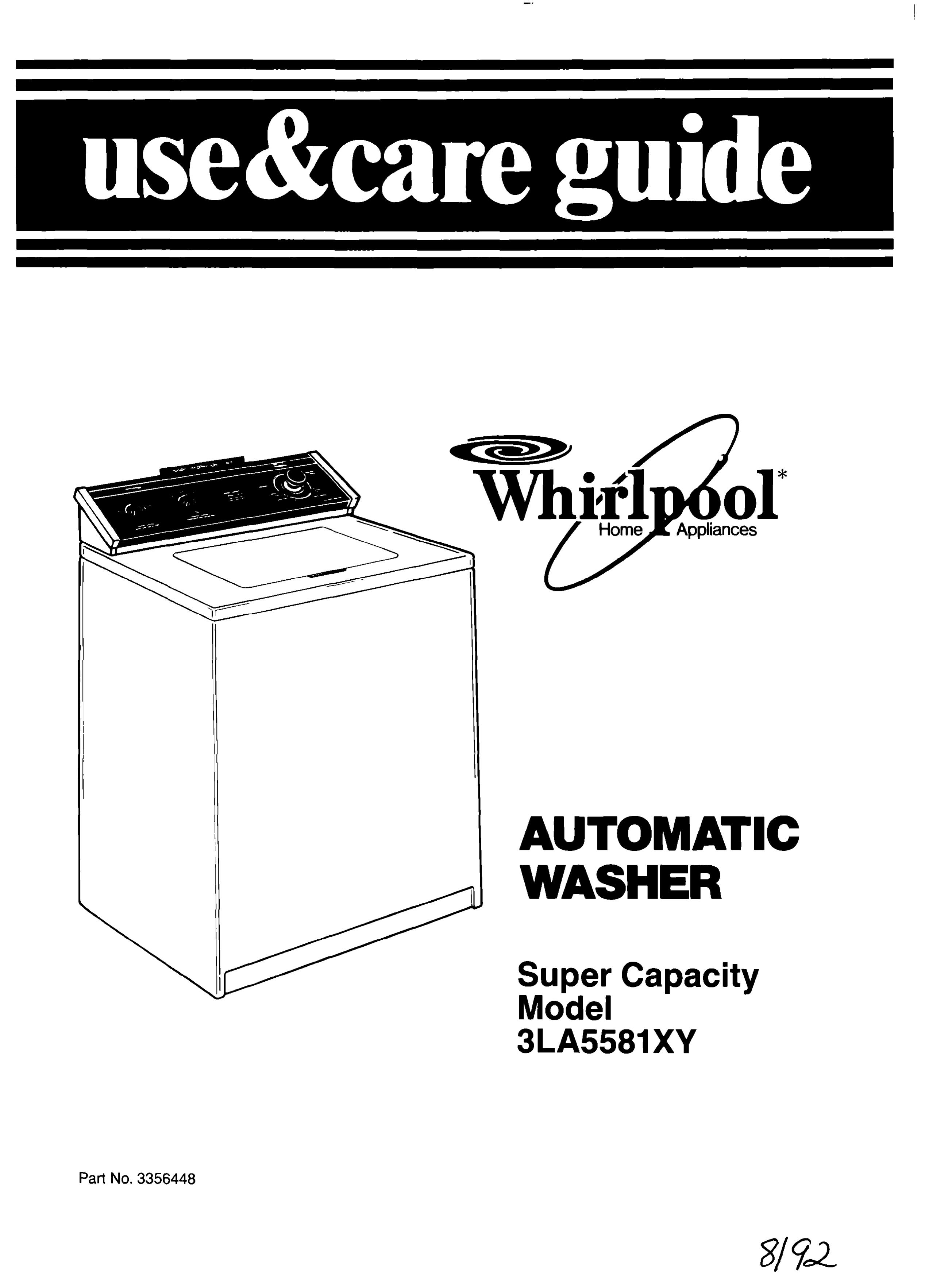 Whirlpool 3LA5581 Washer User Manual