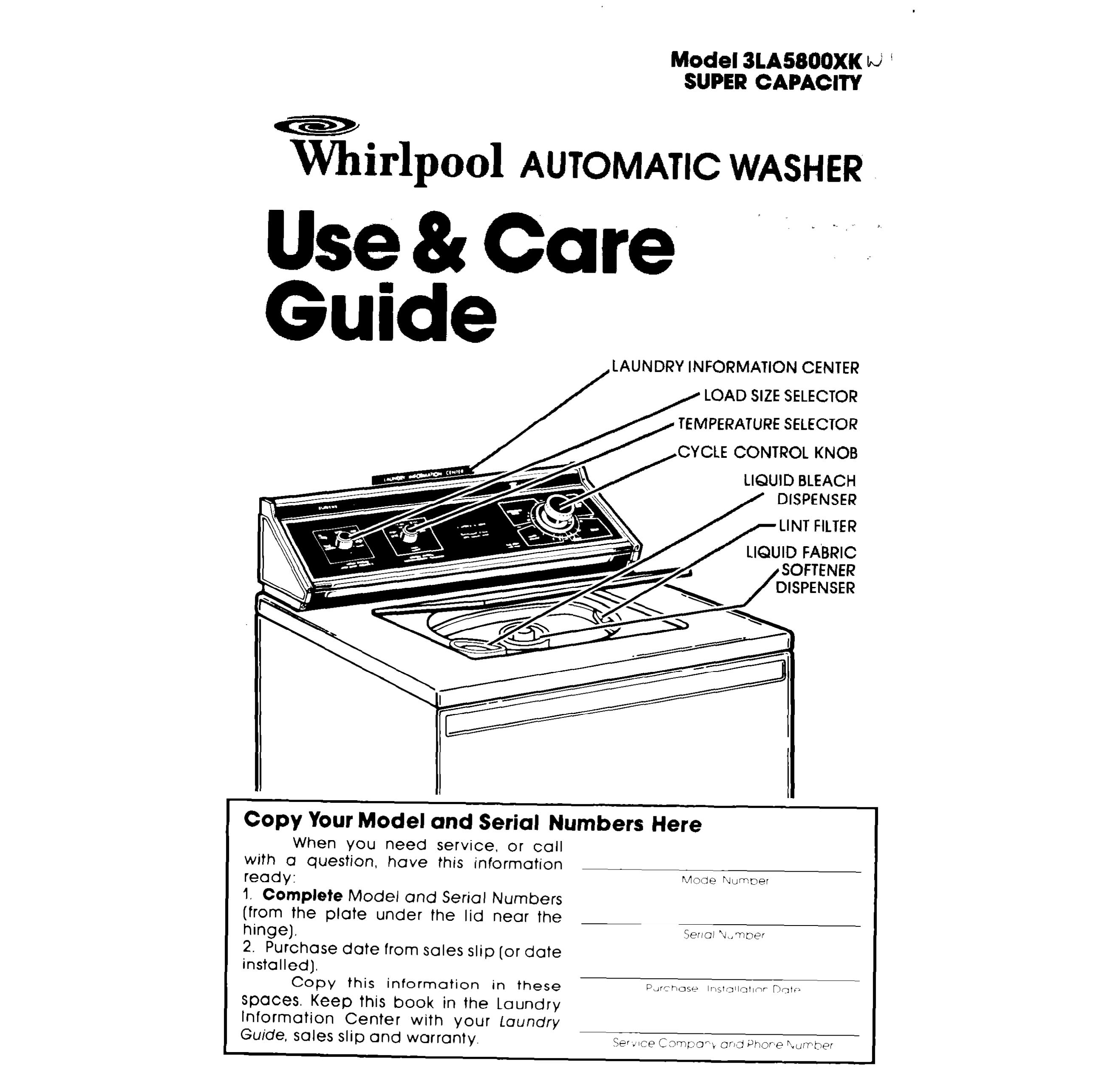 Whirlpool 3LA5800XK Washer User Manual