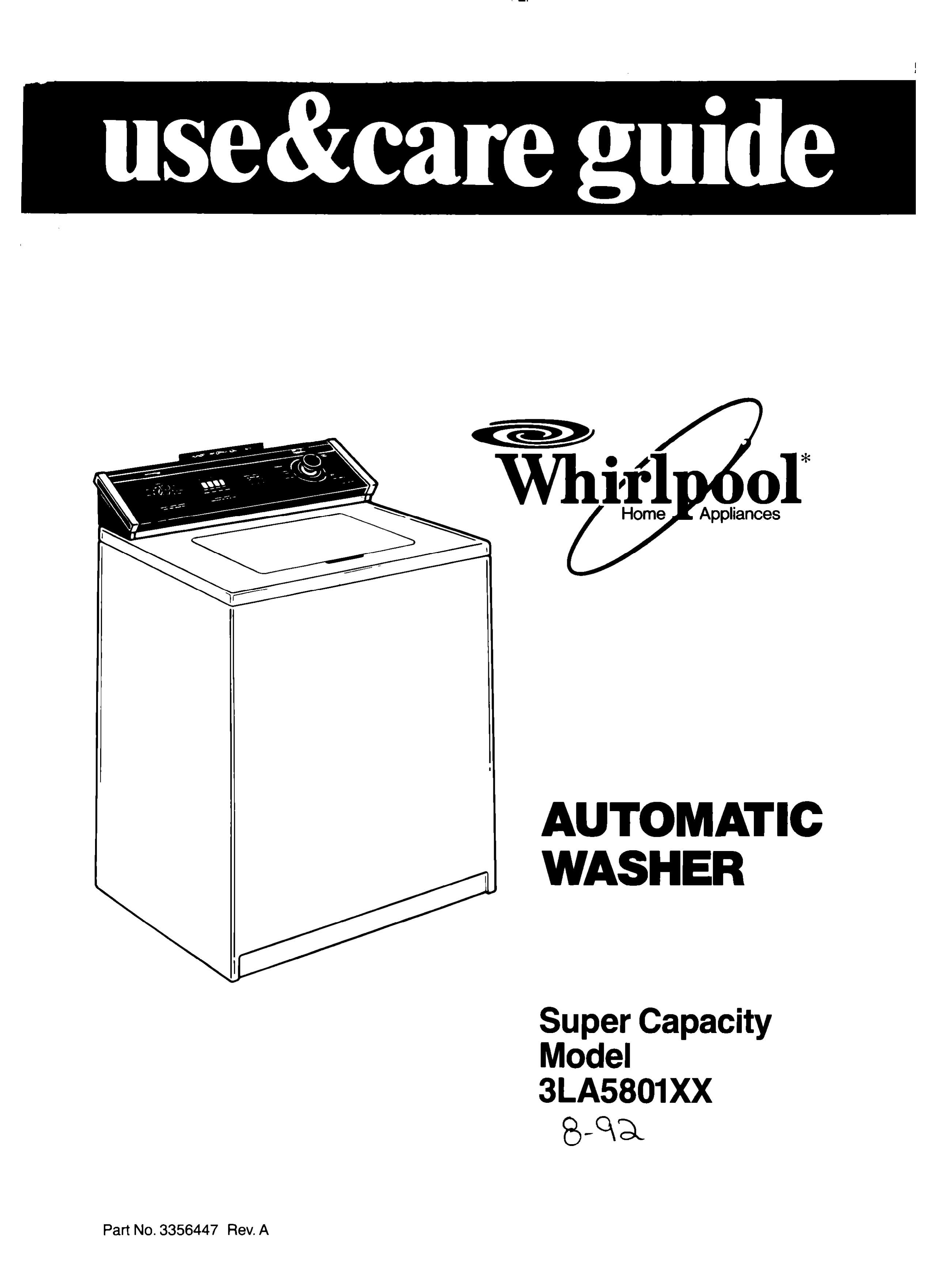 Whirlpool 3LA5801XX Washer User Manual