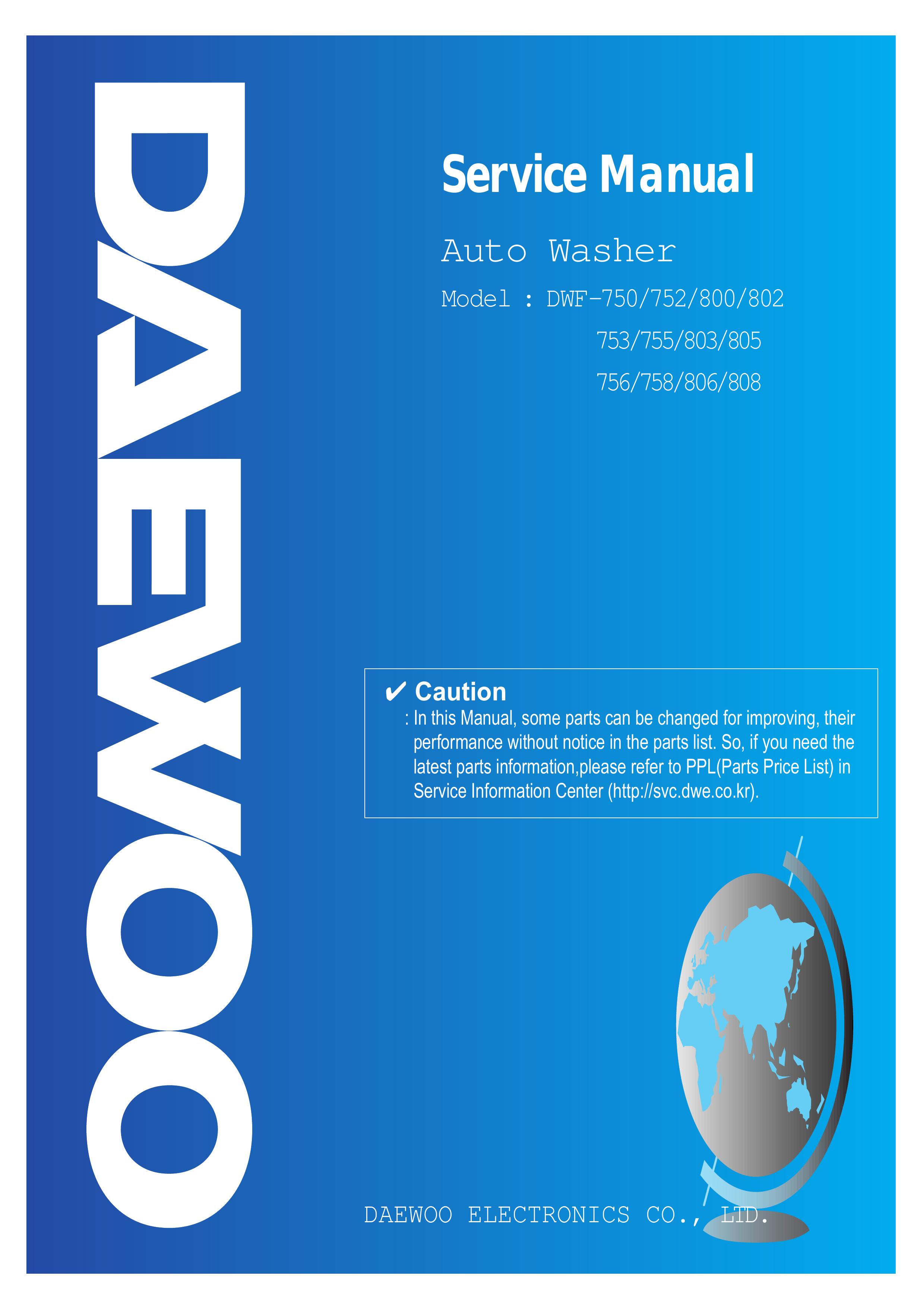 Daewoo DWF-750 Washer Accessories User Manual