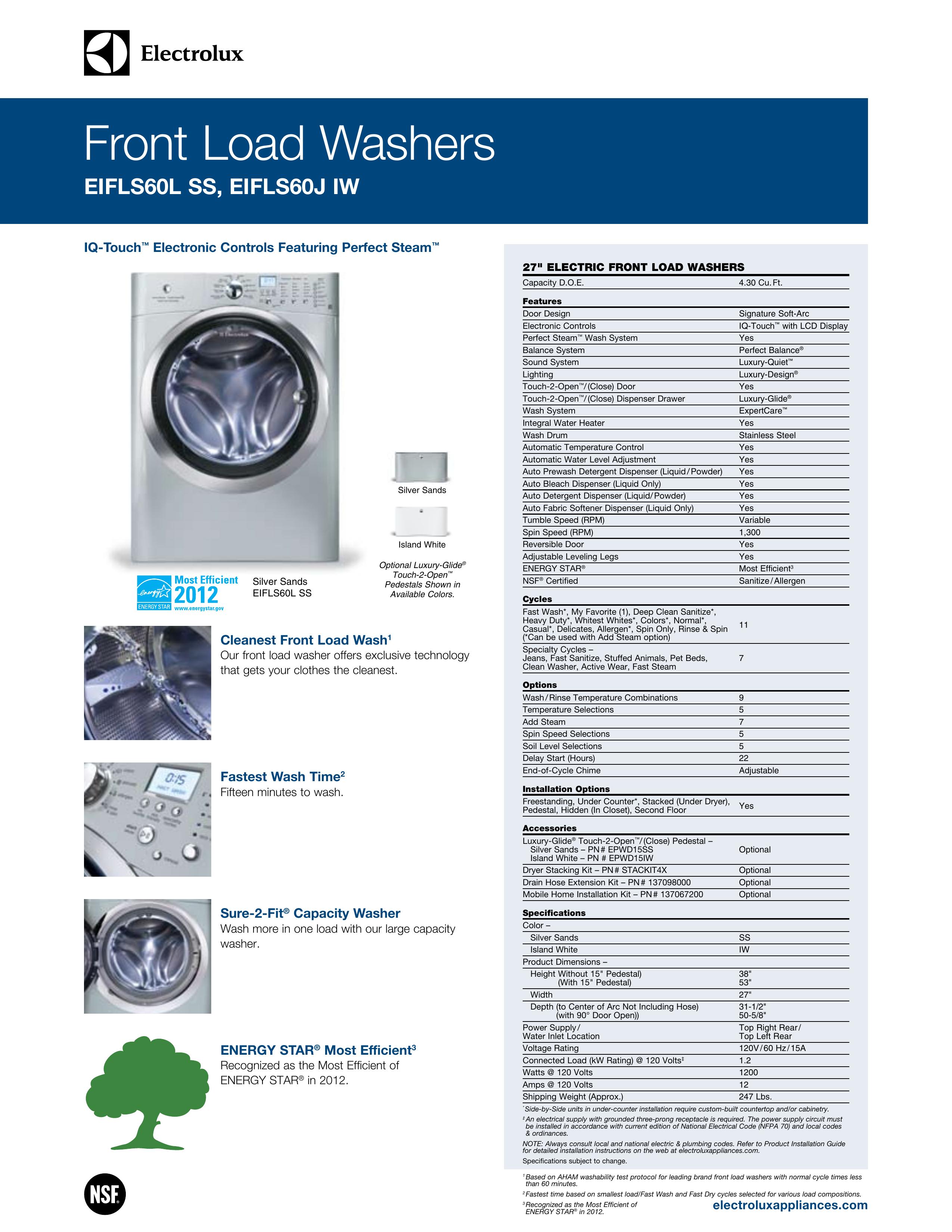 Electrolux EIFLS60J IW Washer Accessories User Manual