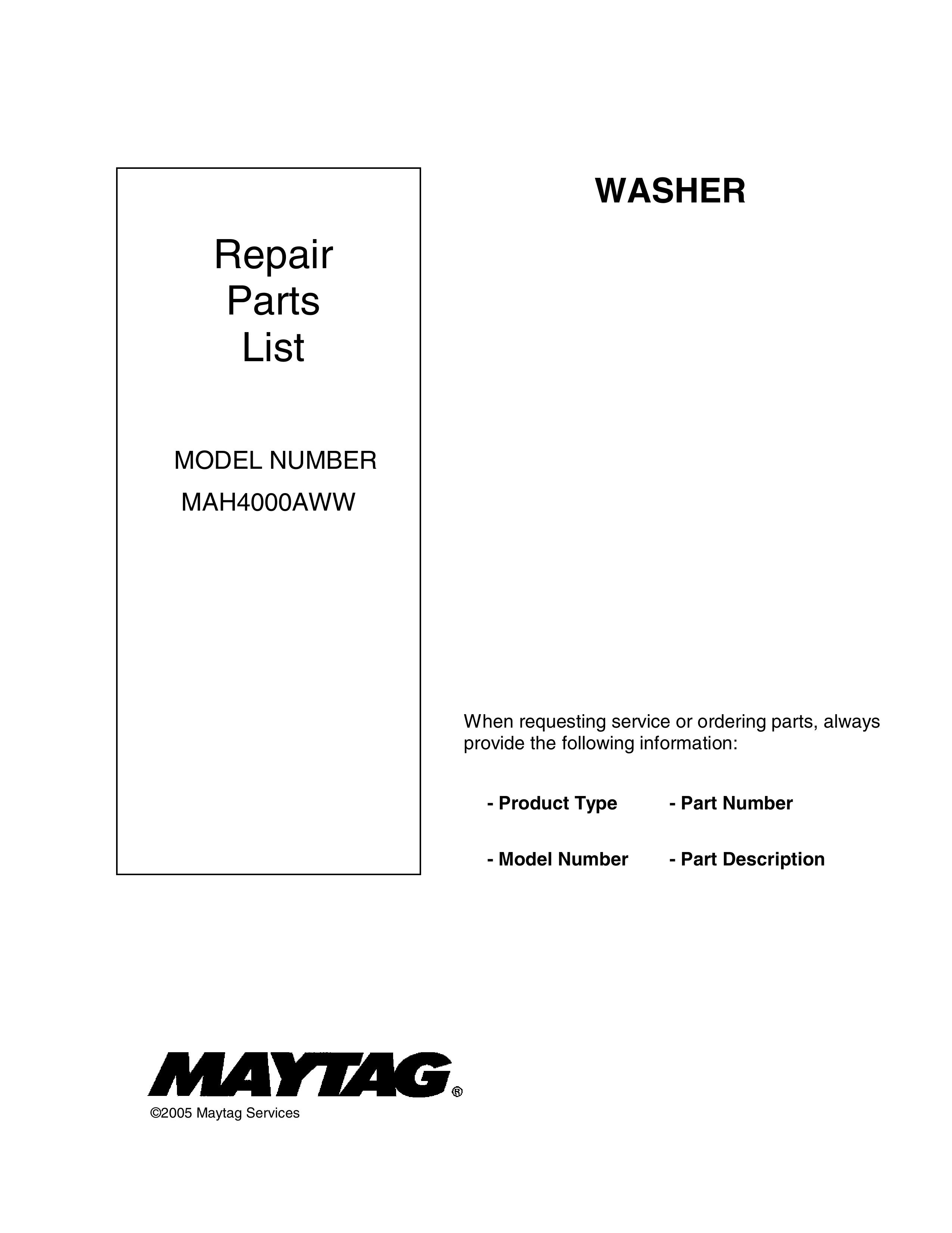Maytag MAH4000AWW Washer Accessories User Manual