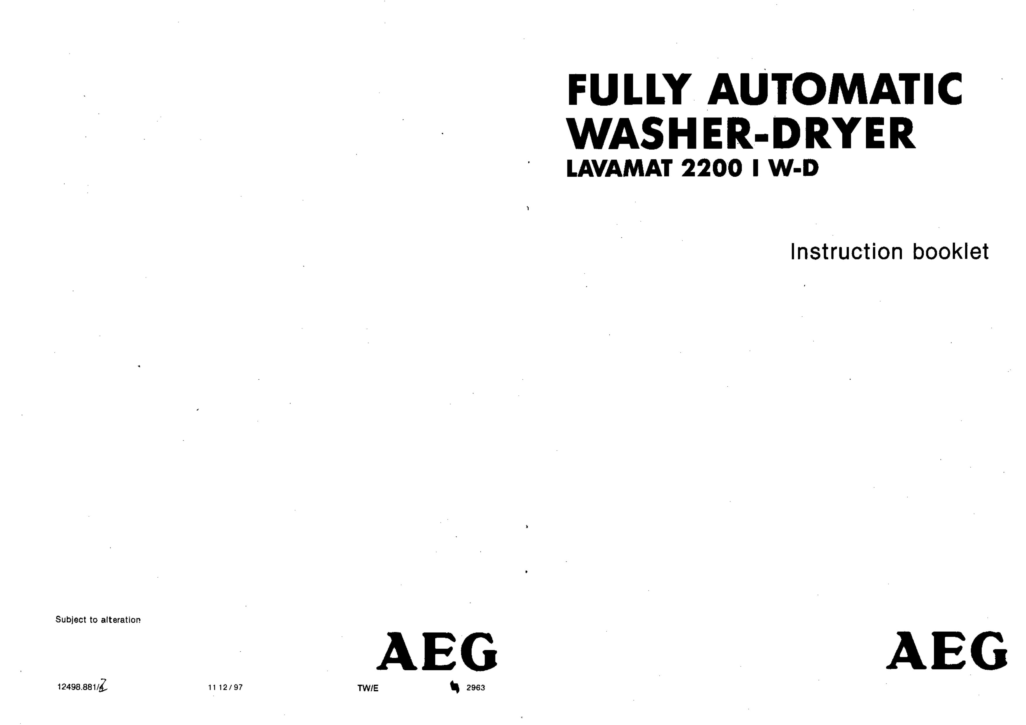 AEG 2200 I W-D Washer/Dryer User Manual