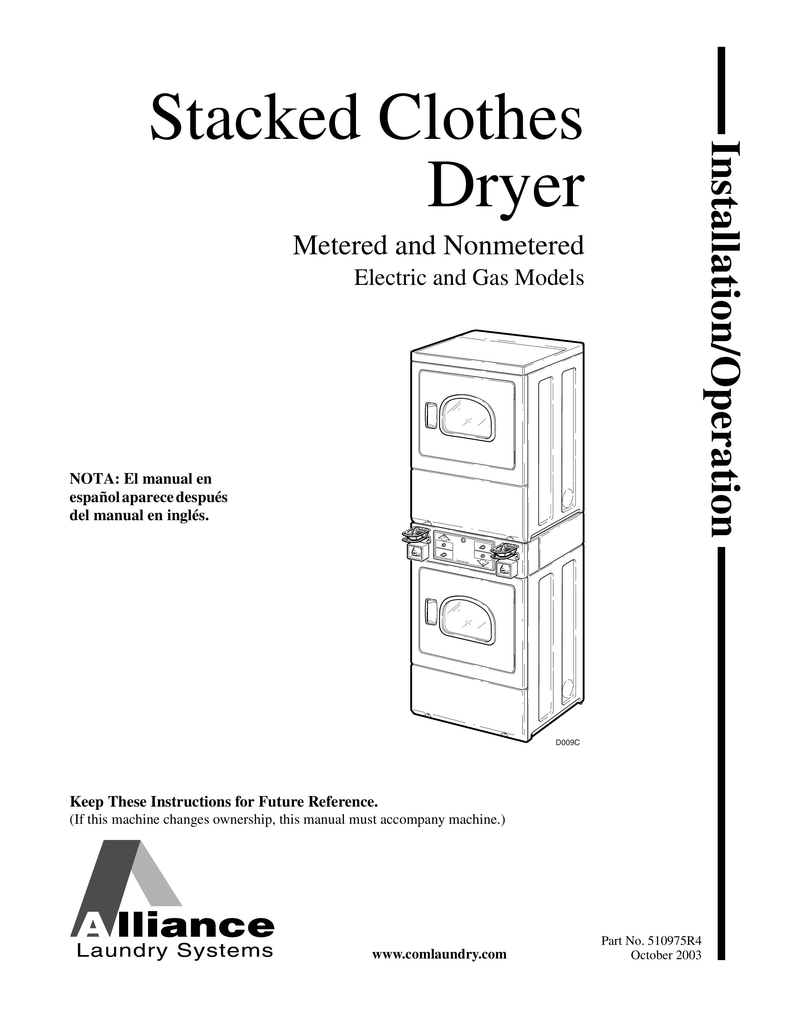 Alliance Laundry Systems Stacked Clothes Dryer Washer/Dryer User Manual
