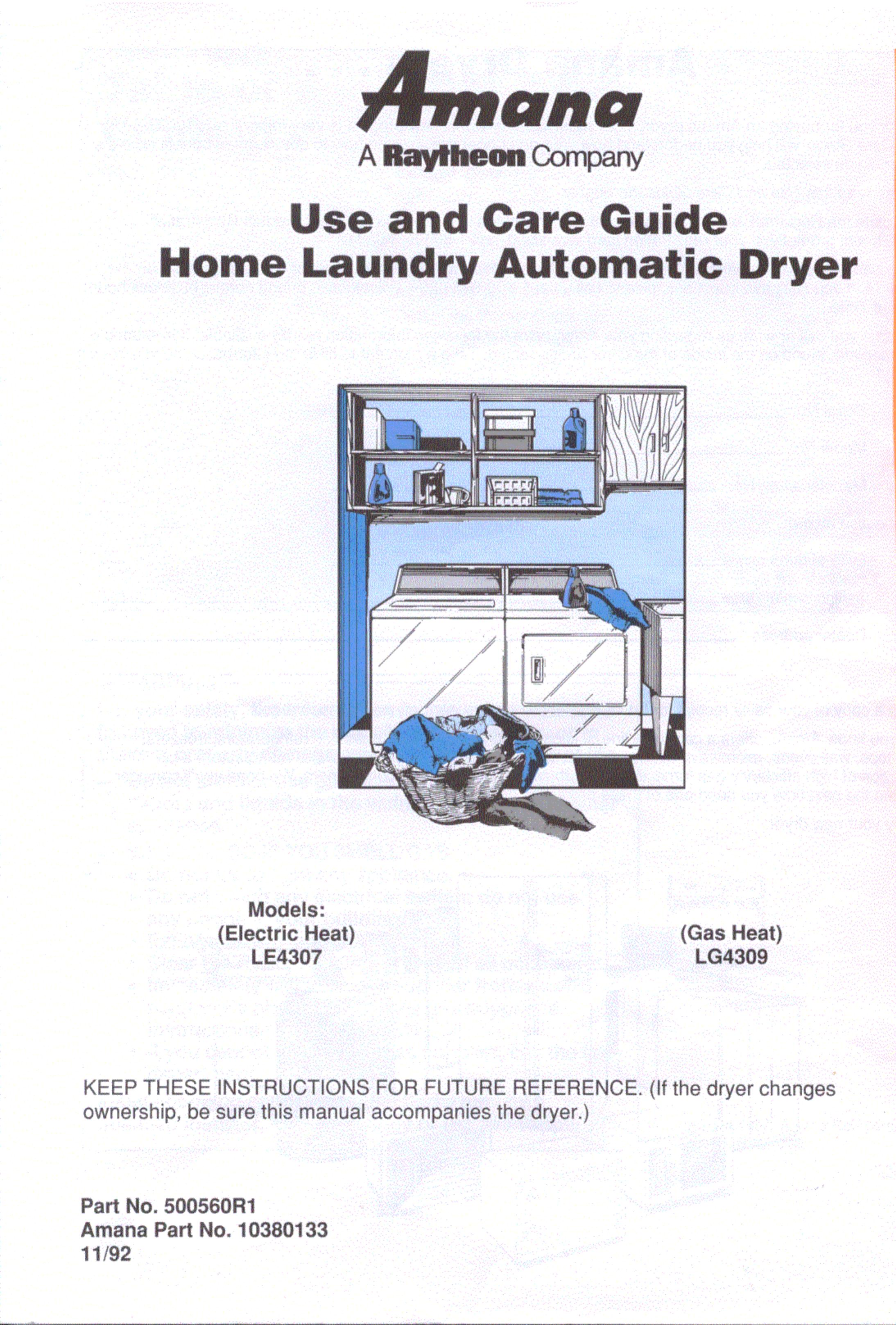Amana LG4309 Washer/Dryer User Manual
