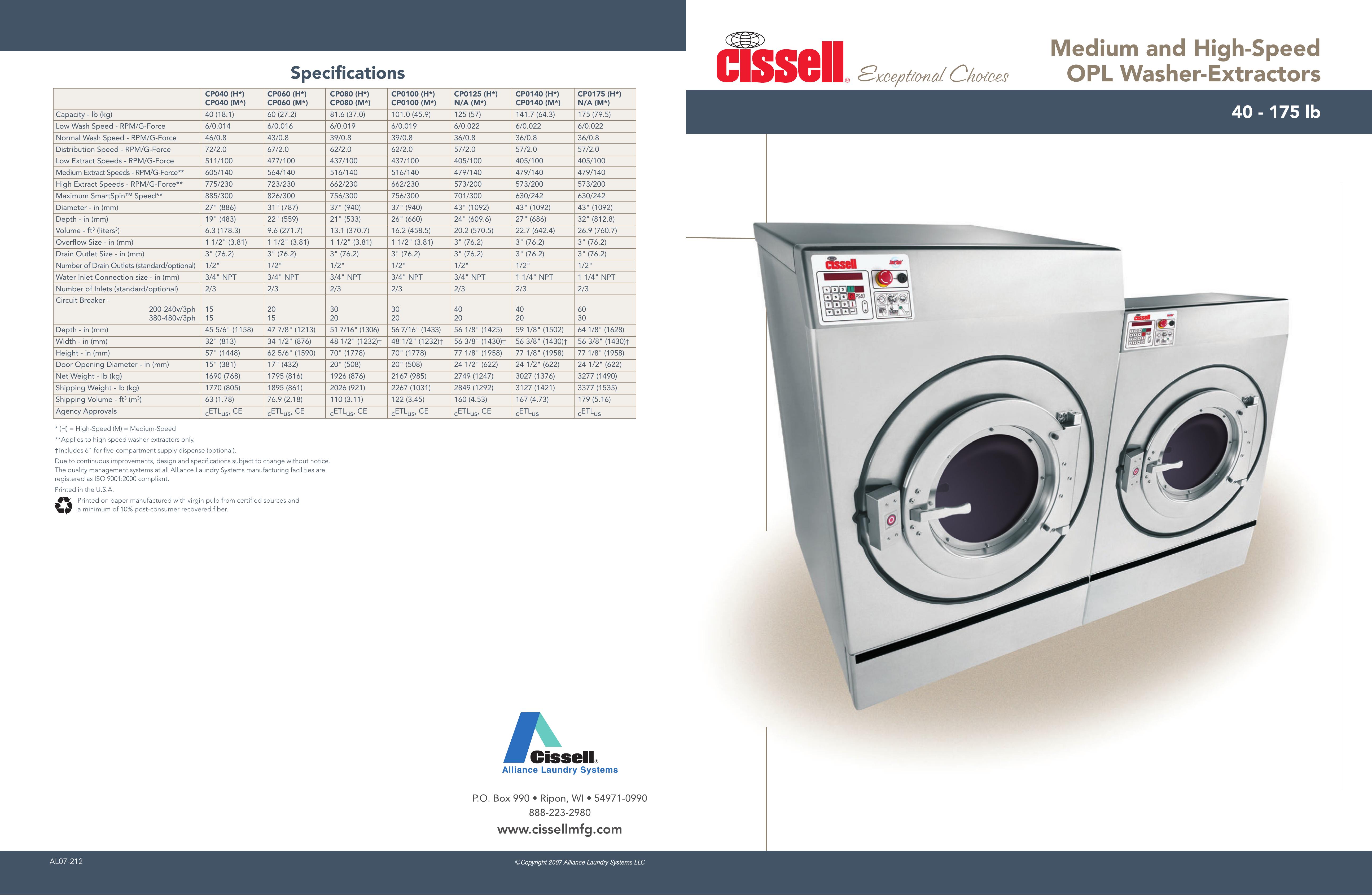 Cissell 40-175 lb Washer/Dryer User Manual