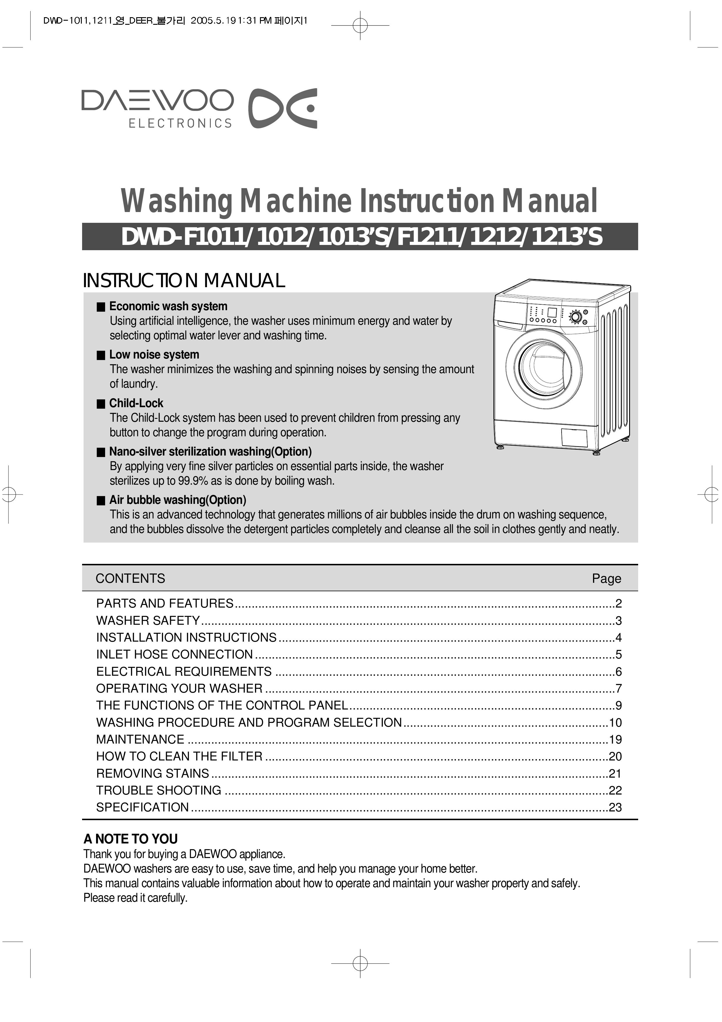 Daewoo DWD-F1011 Washer/Dryer User Manual
