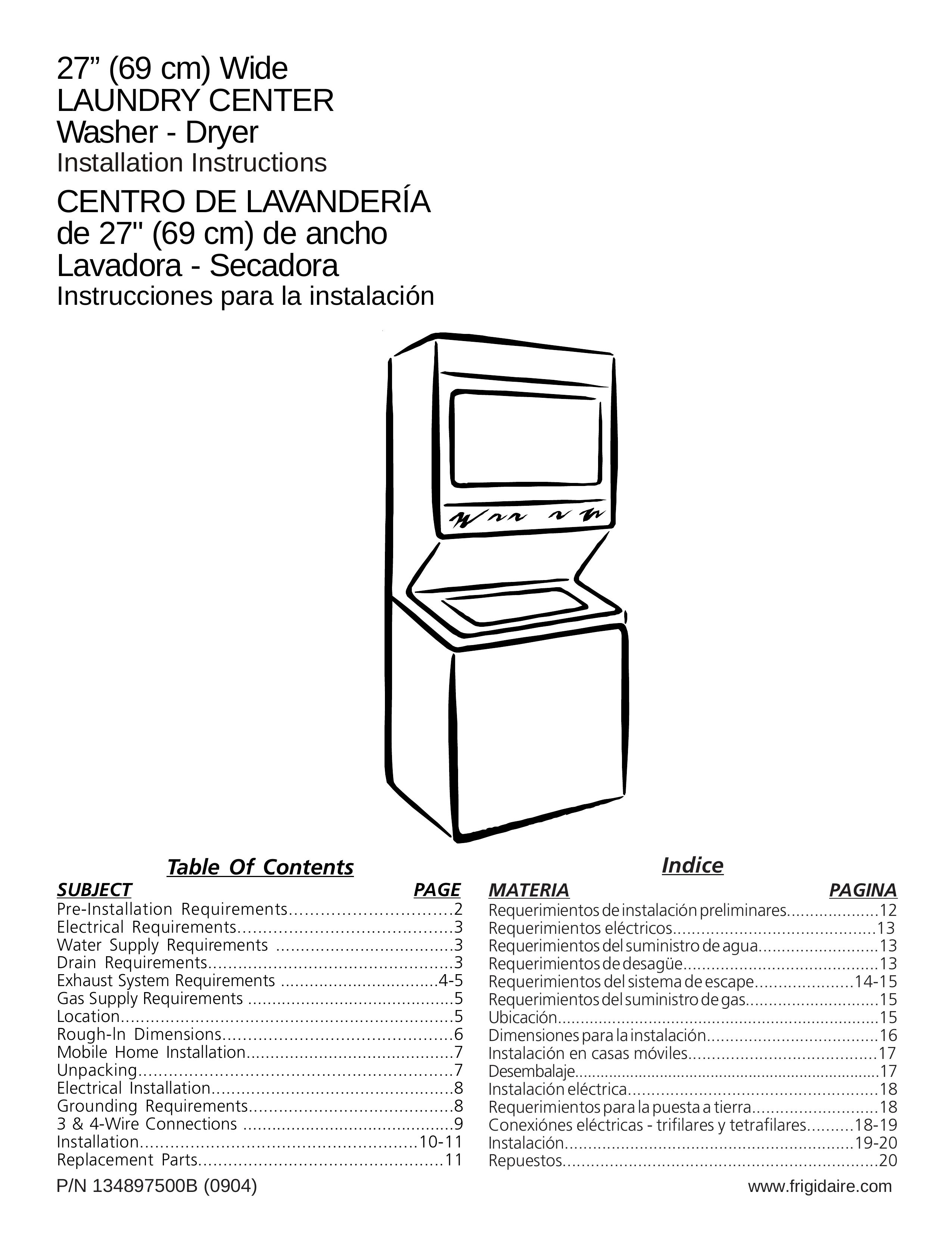 Frigidaire 134897500B Washer/Dryer User Manual