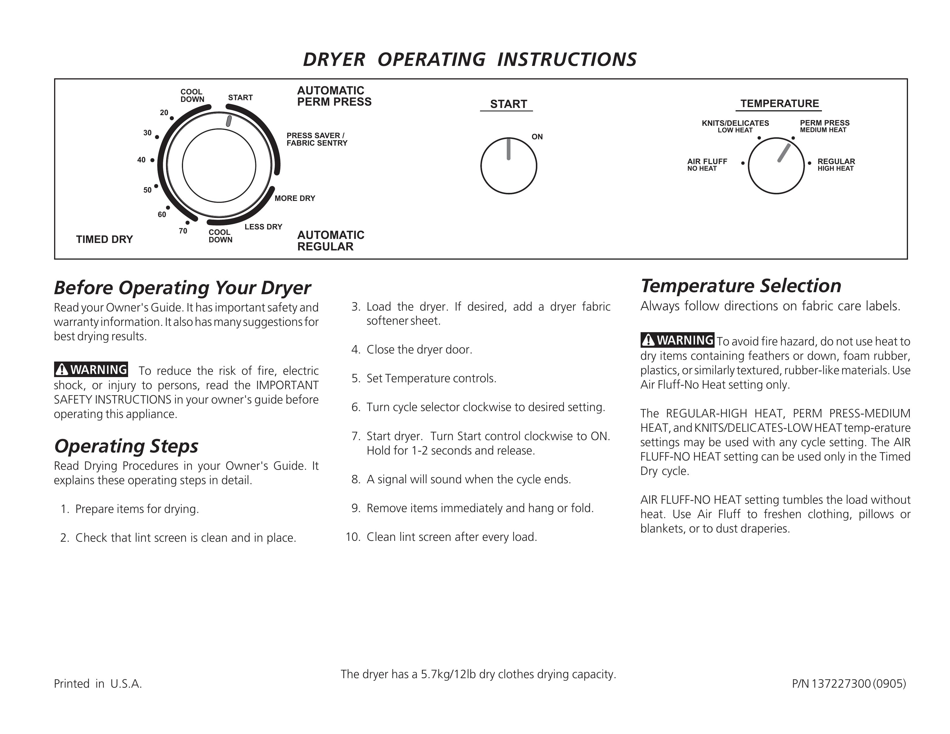Frigidaire 137227300 Washer/Dryer User Manual