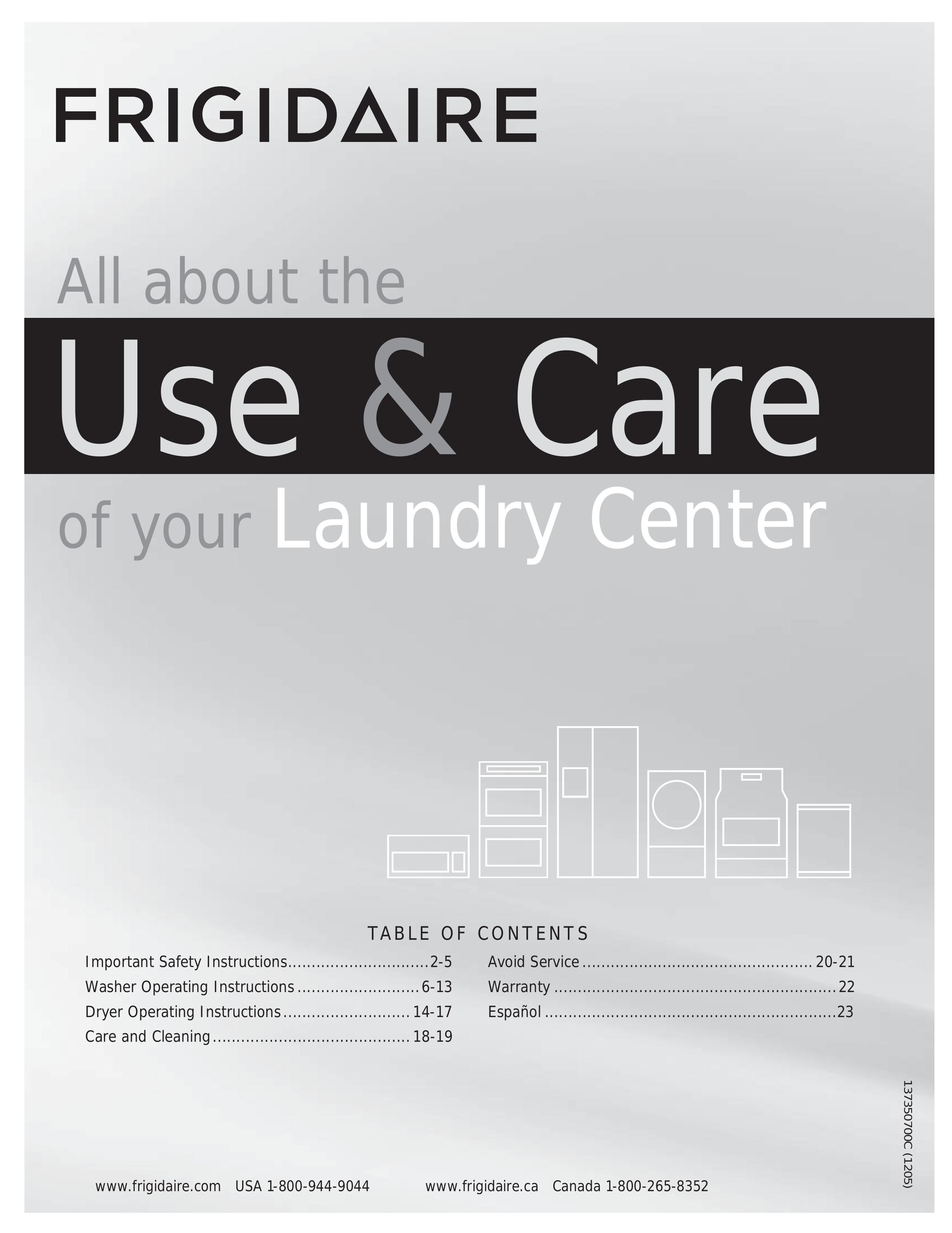 Frigidaire FFLE1011MW Washer/Dryer User Manual