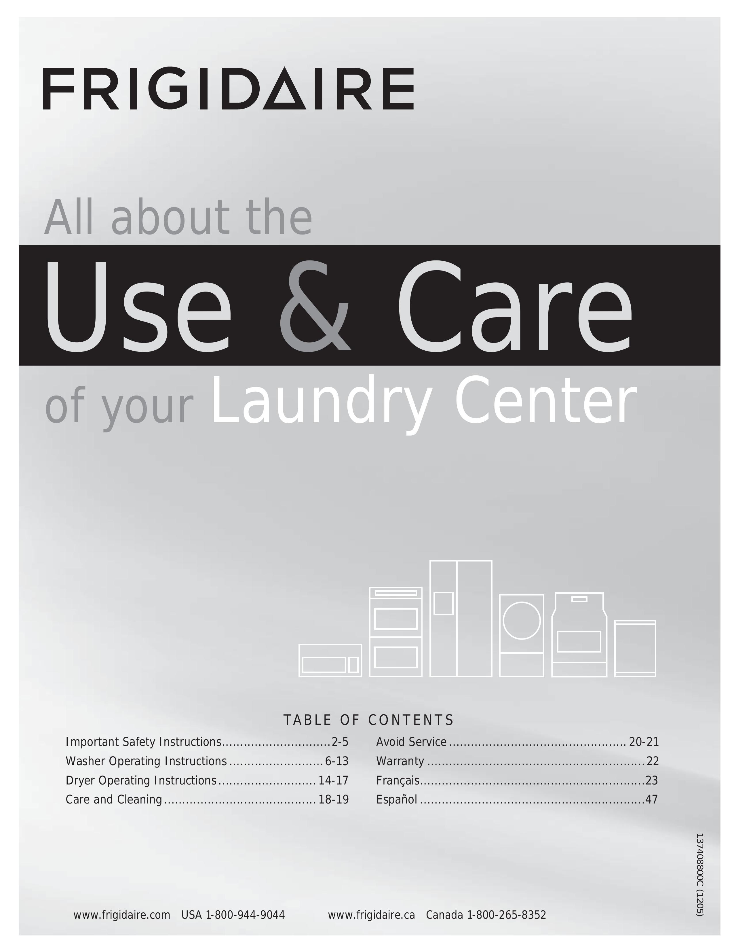 Frigidaire FFLG1011MW Washer/Dryer User Manual