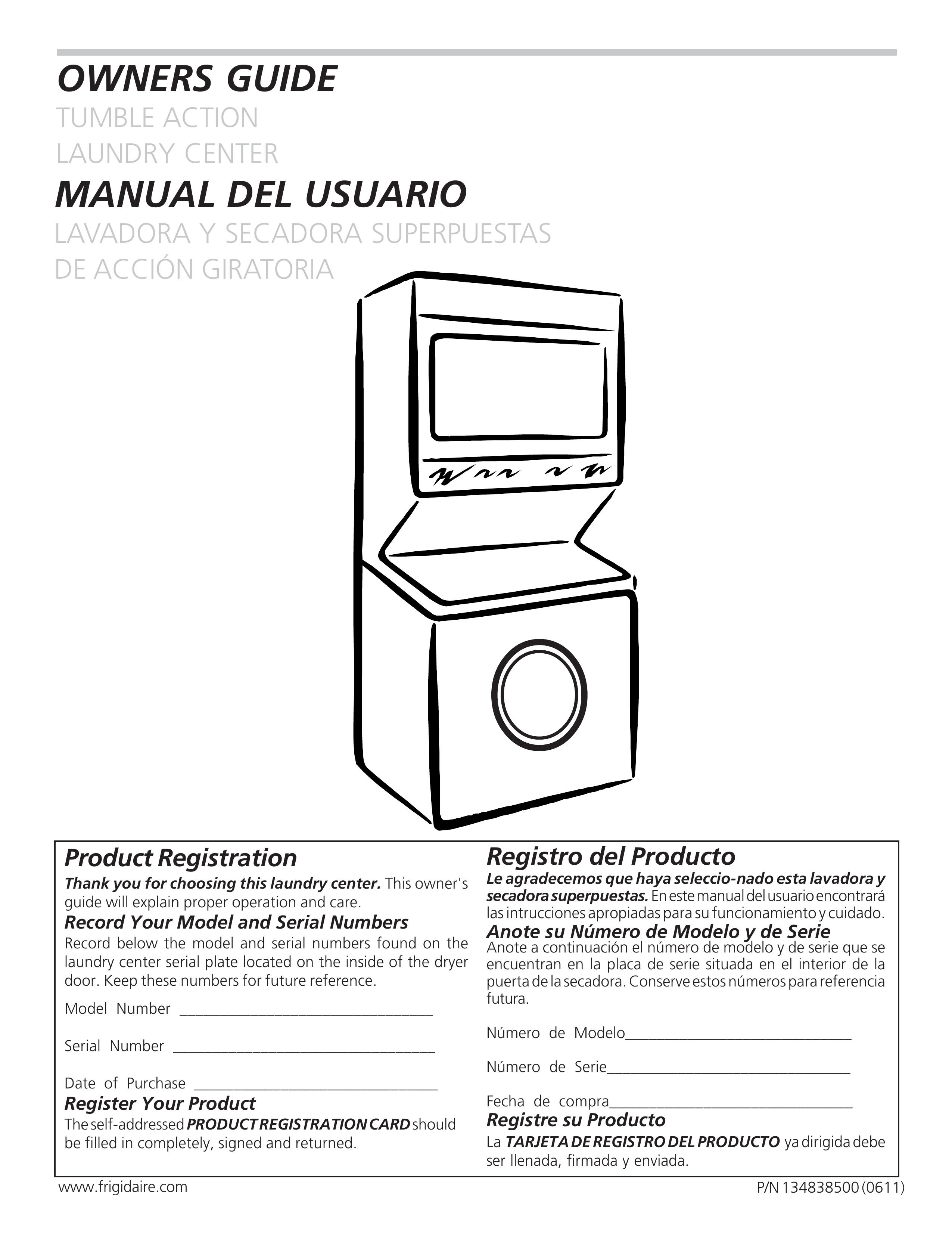 Frigidaire TUMBLE ACTION LAUNDRY CENTER Washer/Dryer User Manual