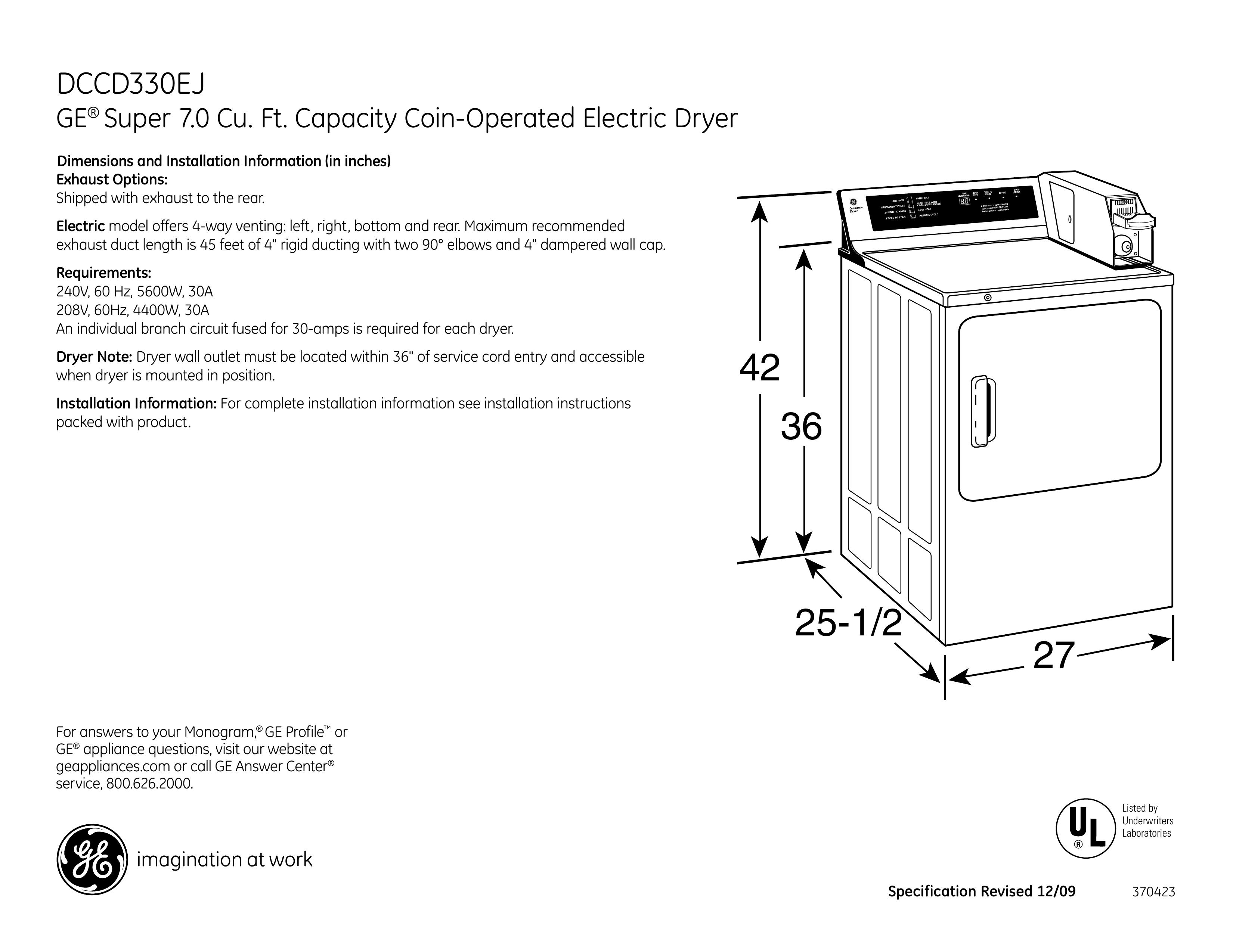 GE DCCD330EJ Washer/Dryer User Manual