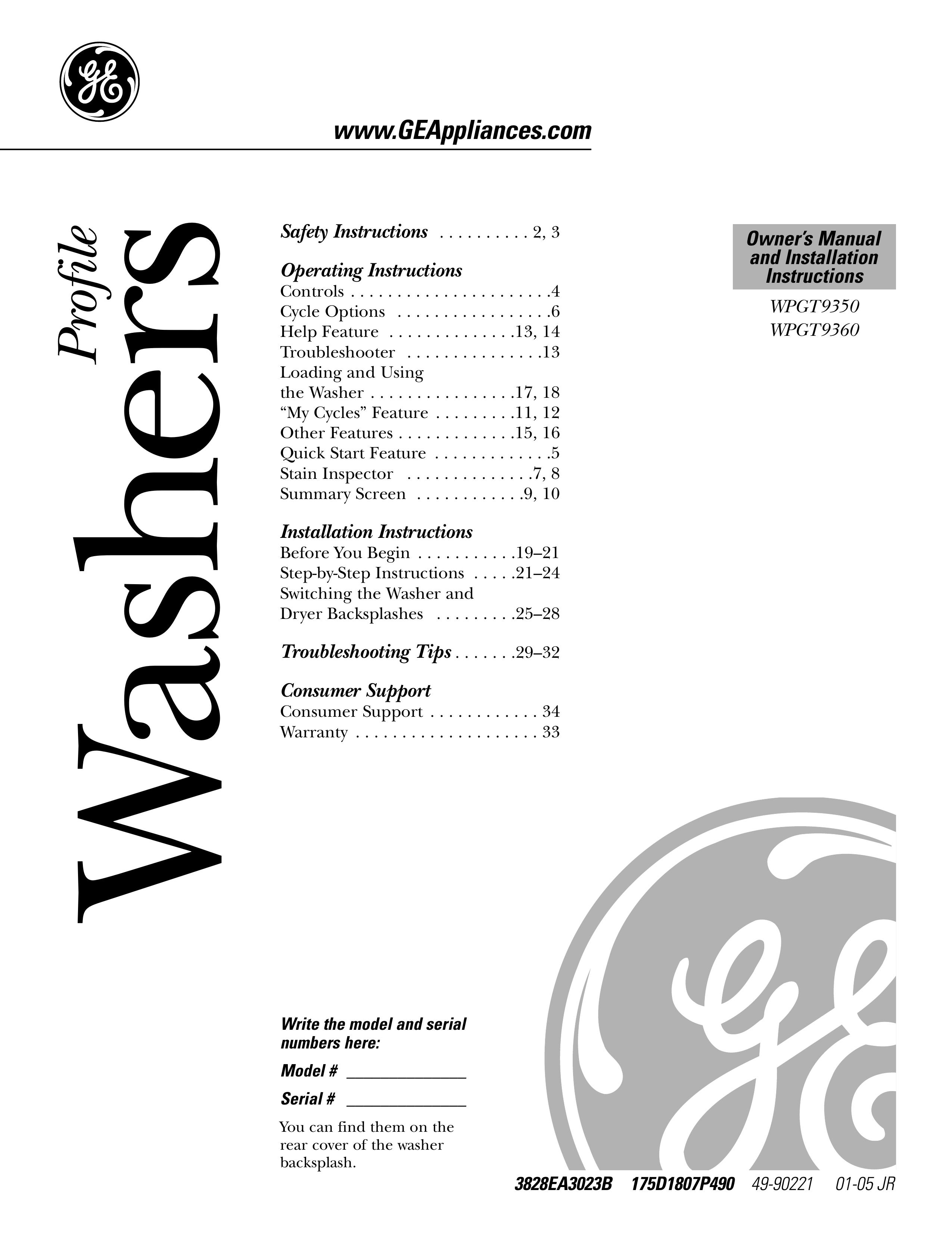 GE Dryer Washer/Dryer User Manual
