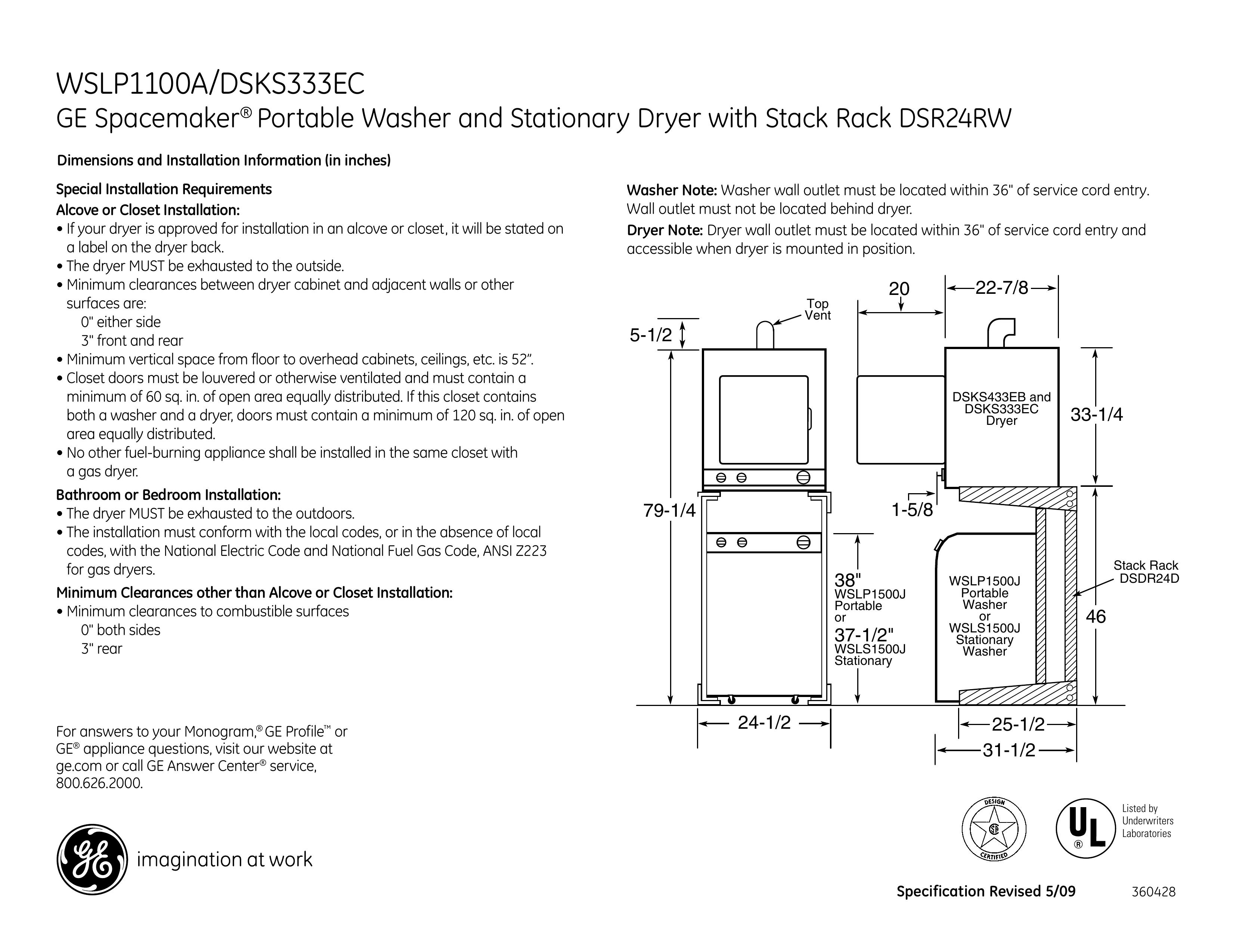 GE DSKS333EC Washer/Dryer User Manual