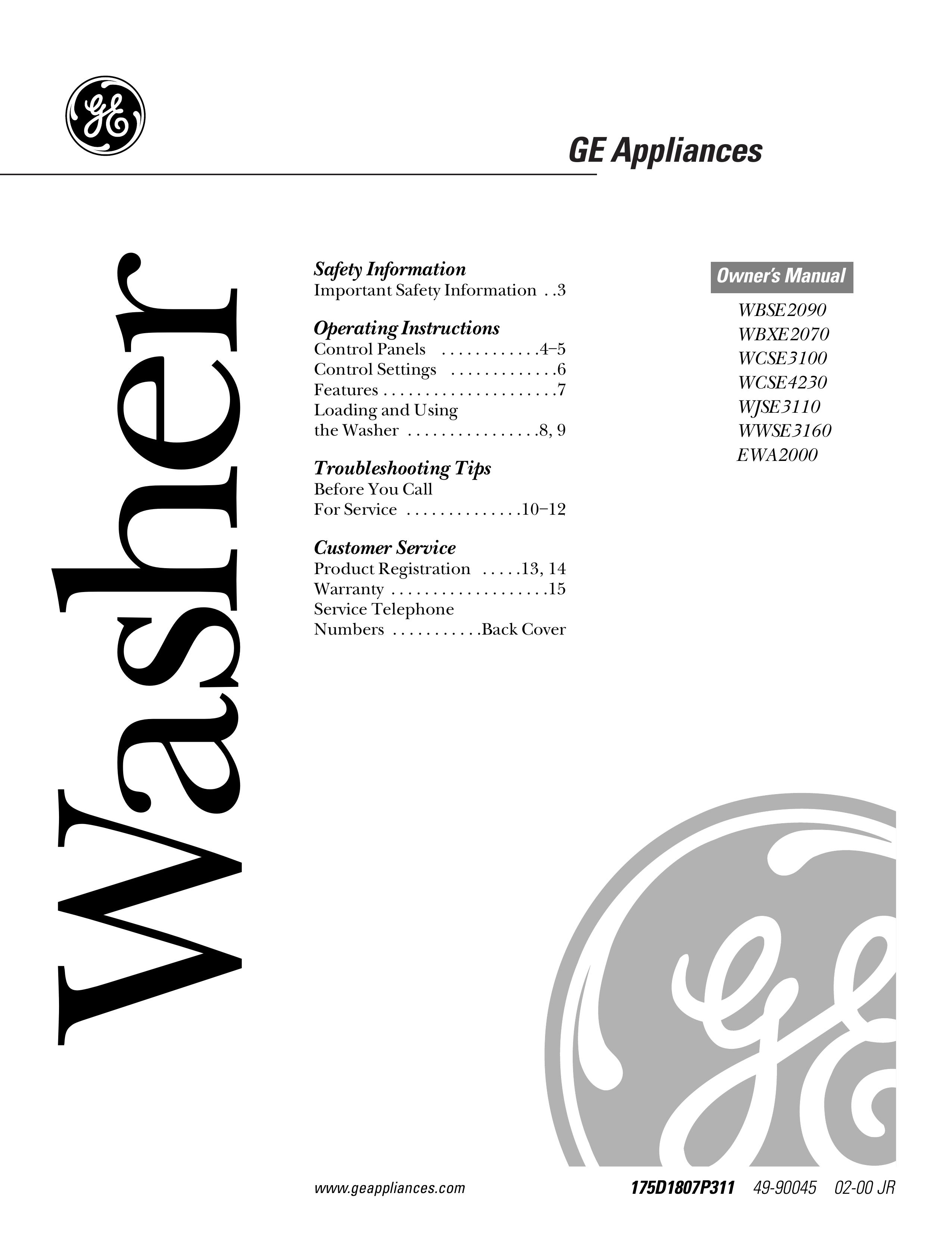 GE EWA2000 Washer/Dryer User Manual