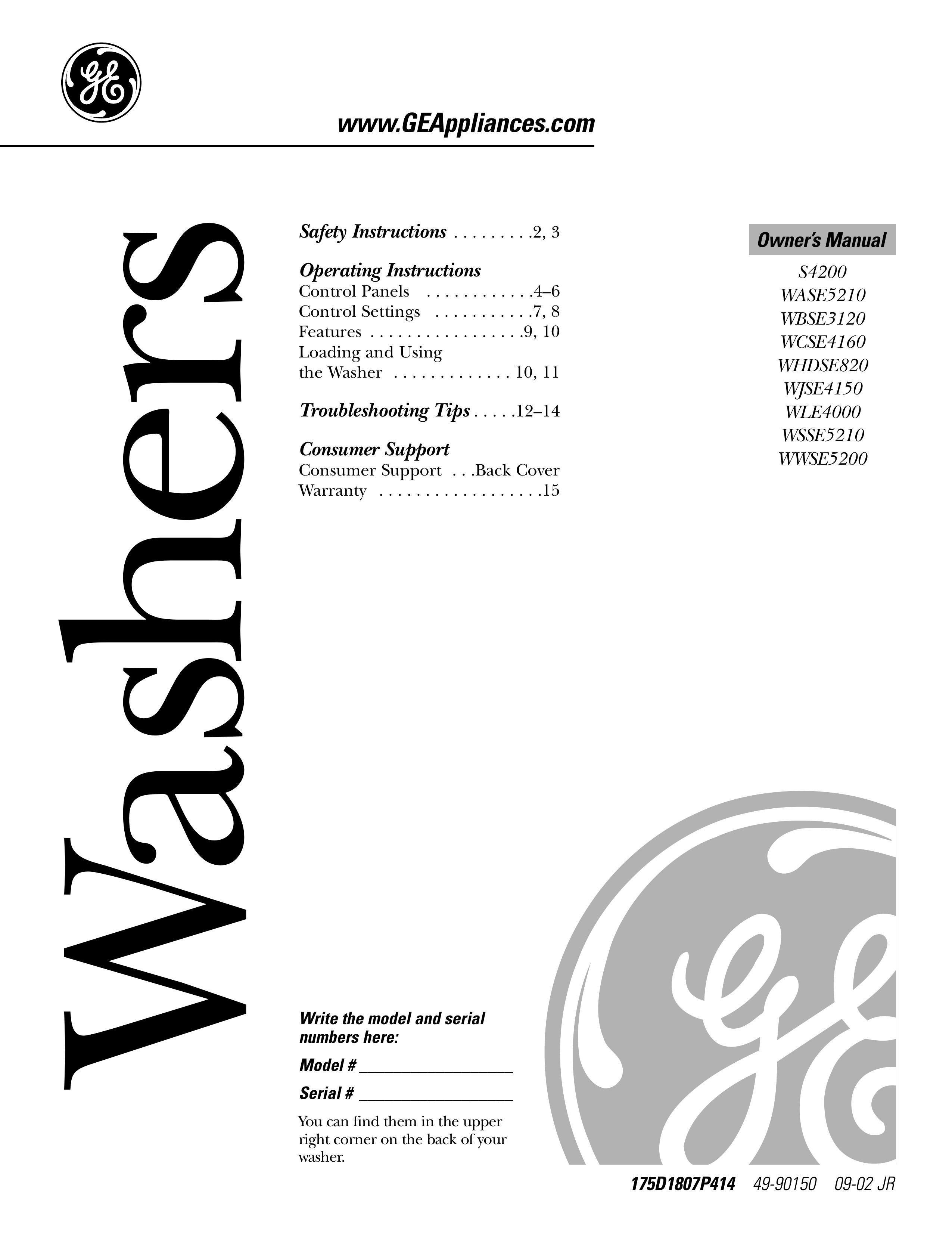 GE S4200 Washer/Dryer User Manual