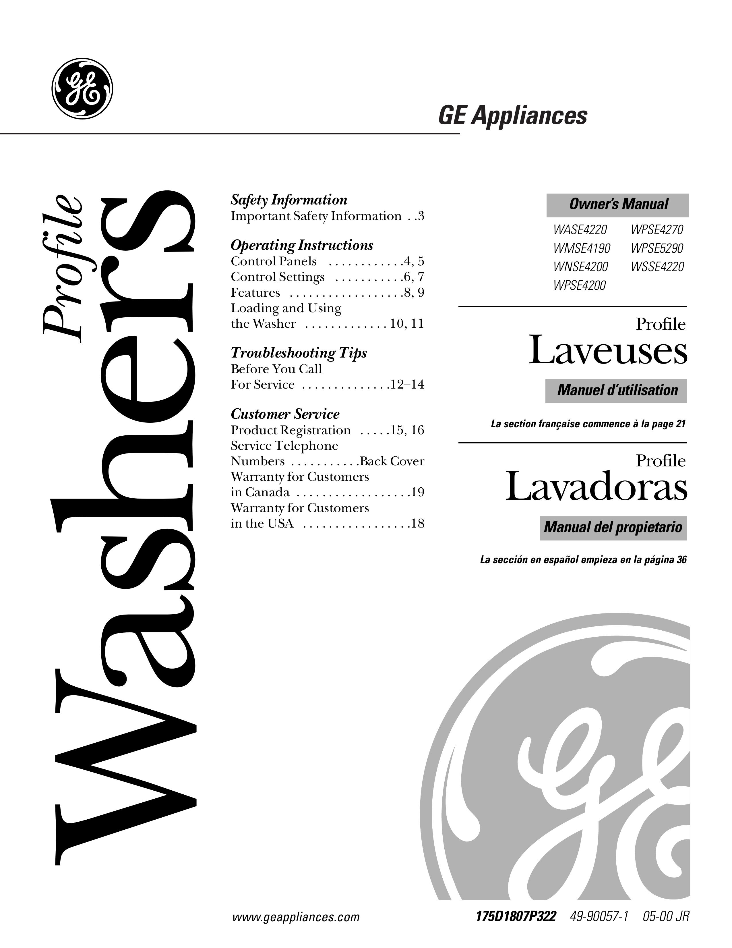 GE WASE4220 Washer/Dryer User Manual