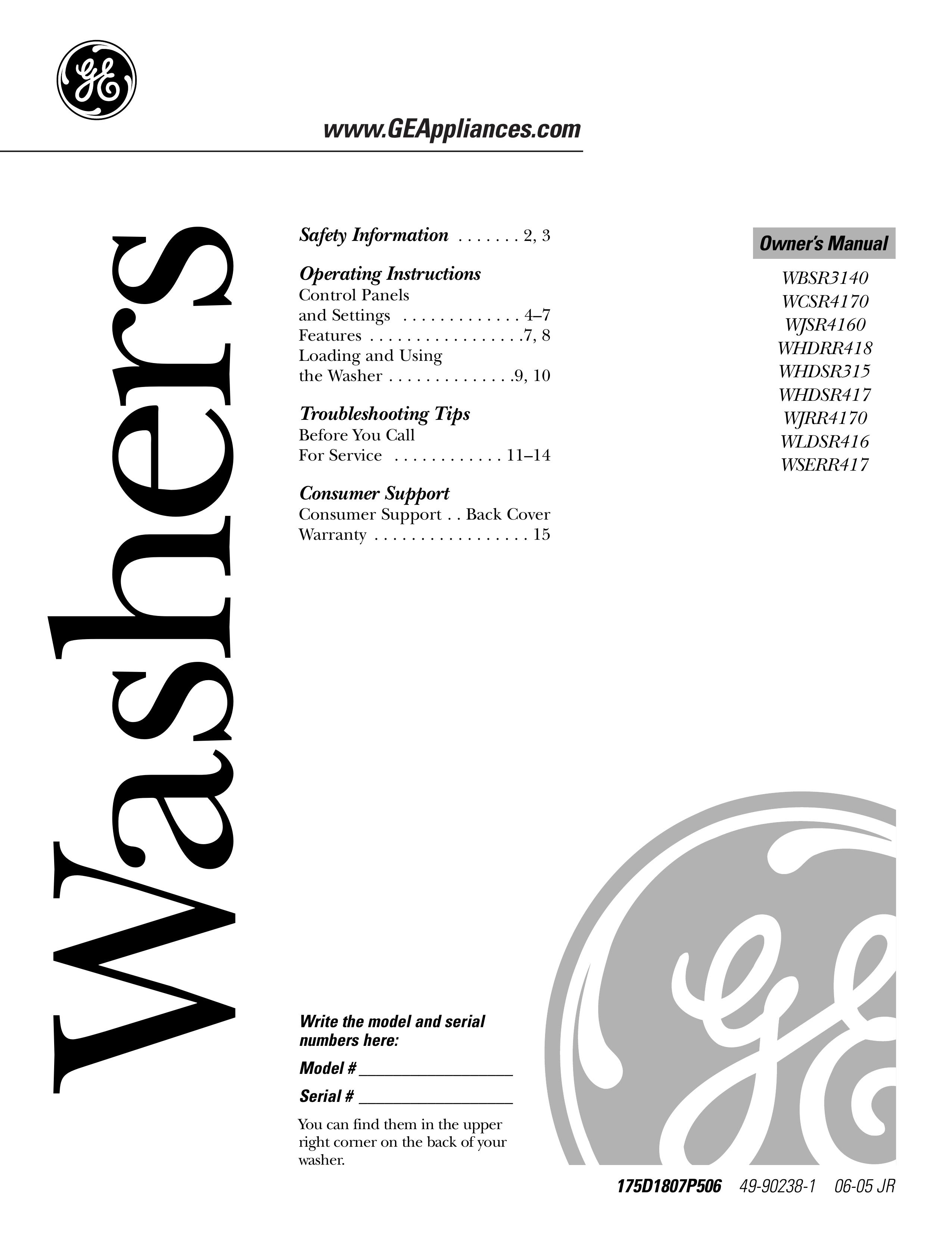 GE Monogram WJSR4160 Washer/Dryer User Manual