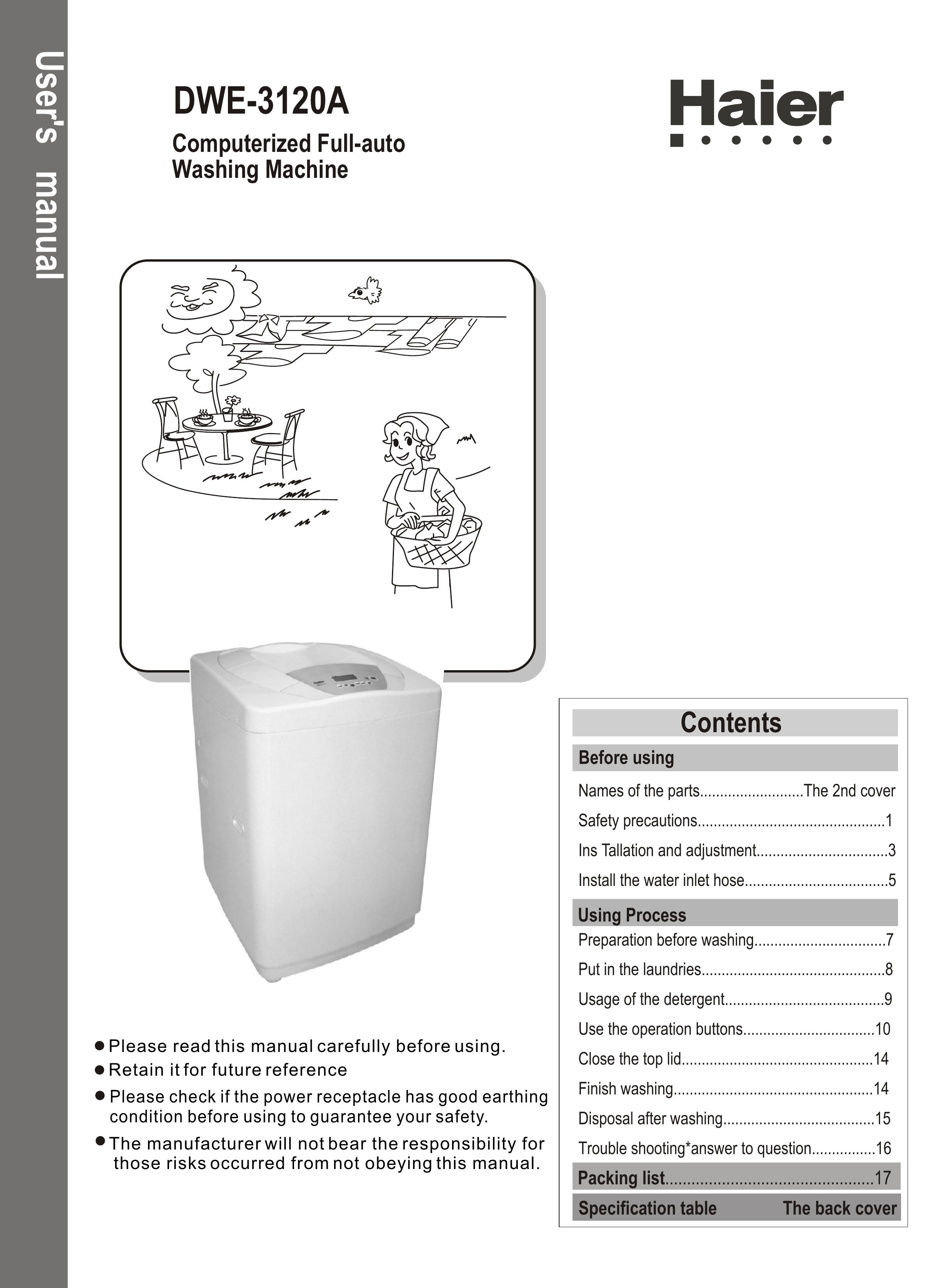 Haier DWE-3120A Washer/Dryer User Manual
