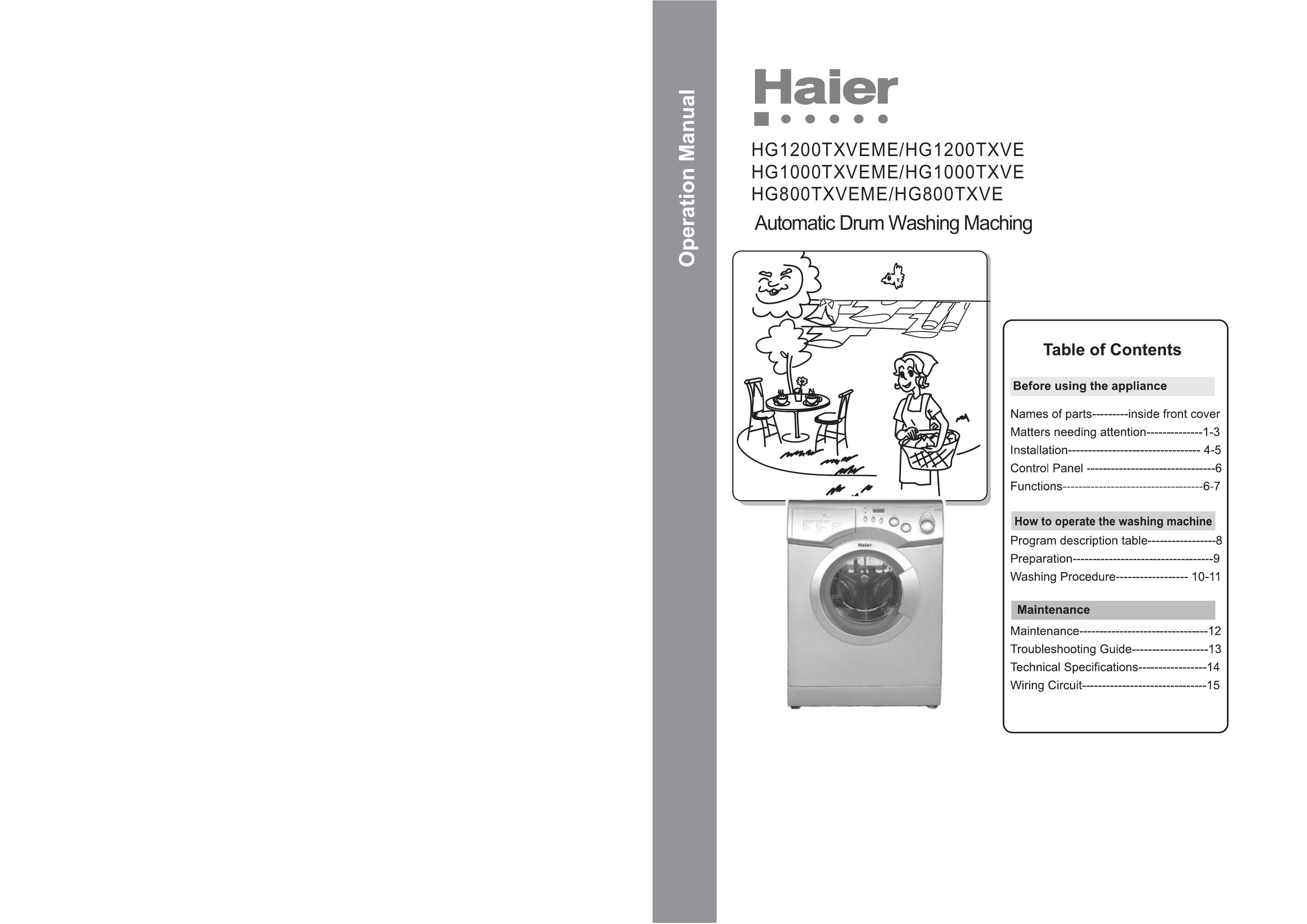 Haier HG800TXVE Washer/Dryer User Manual