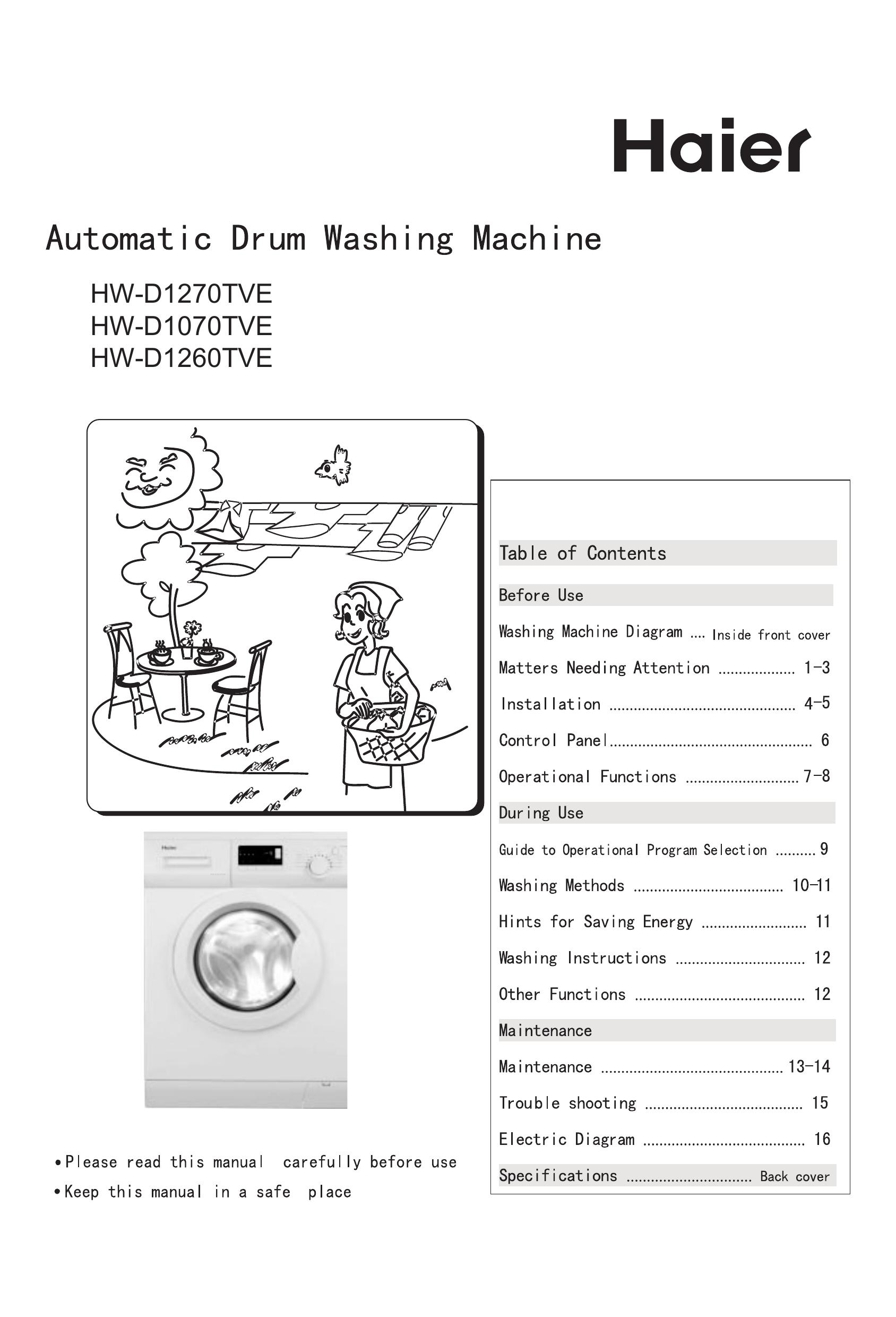 Haier HW-D1260TVE Washer/Dryer User Manual