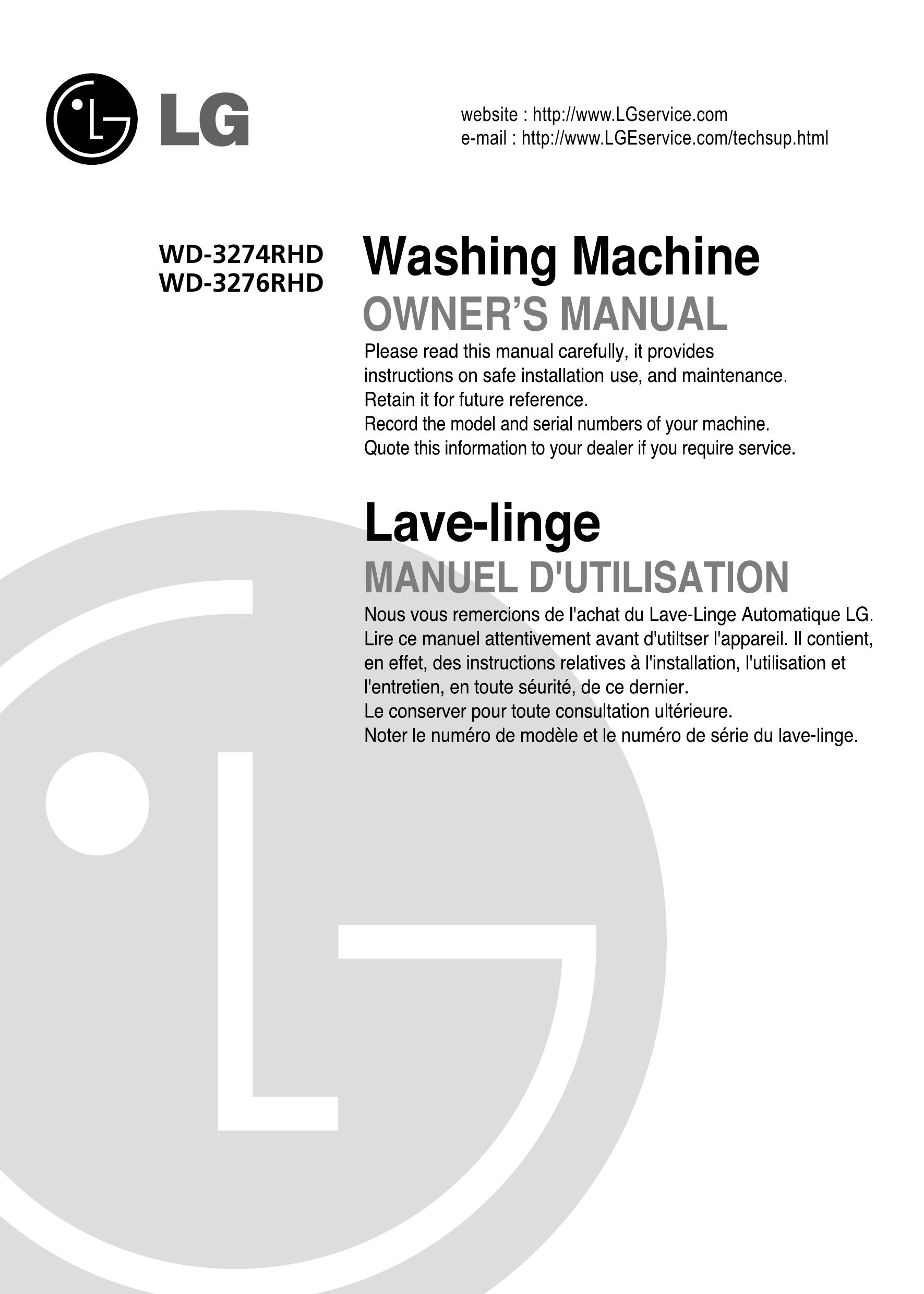 LG Electronics WD-3274RHD Washer/Dryer User Manual