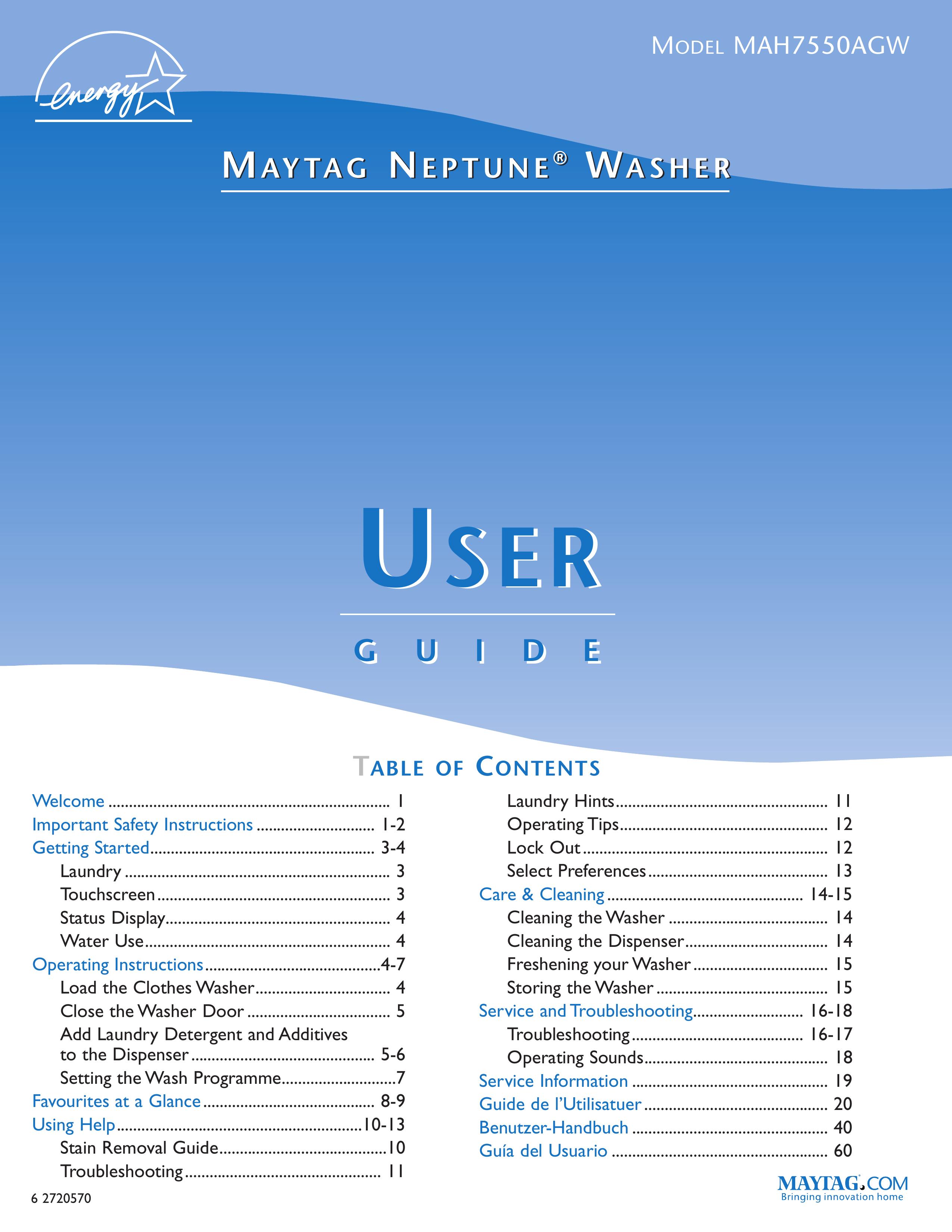 Maytag MAH7550AGW Washer/Dryer User Manual