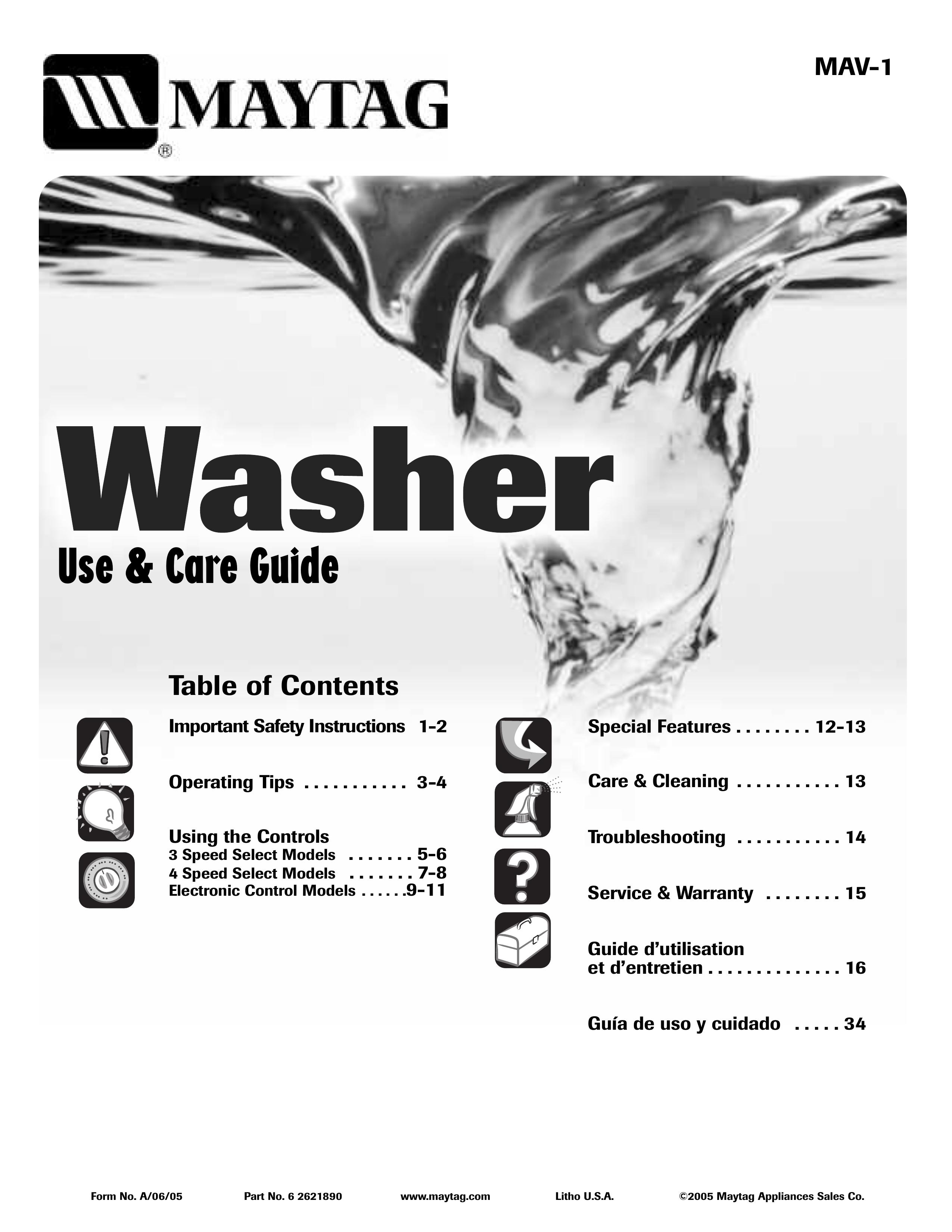 Maytag MAV5920AGW Washer/Dryer User Manual