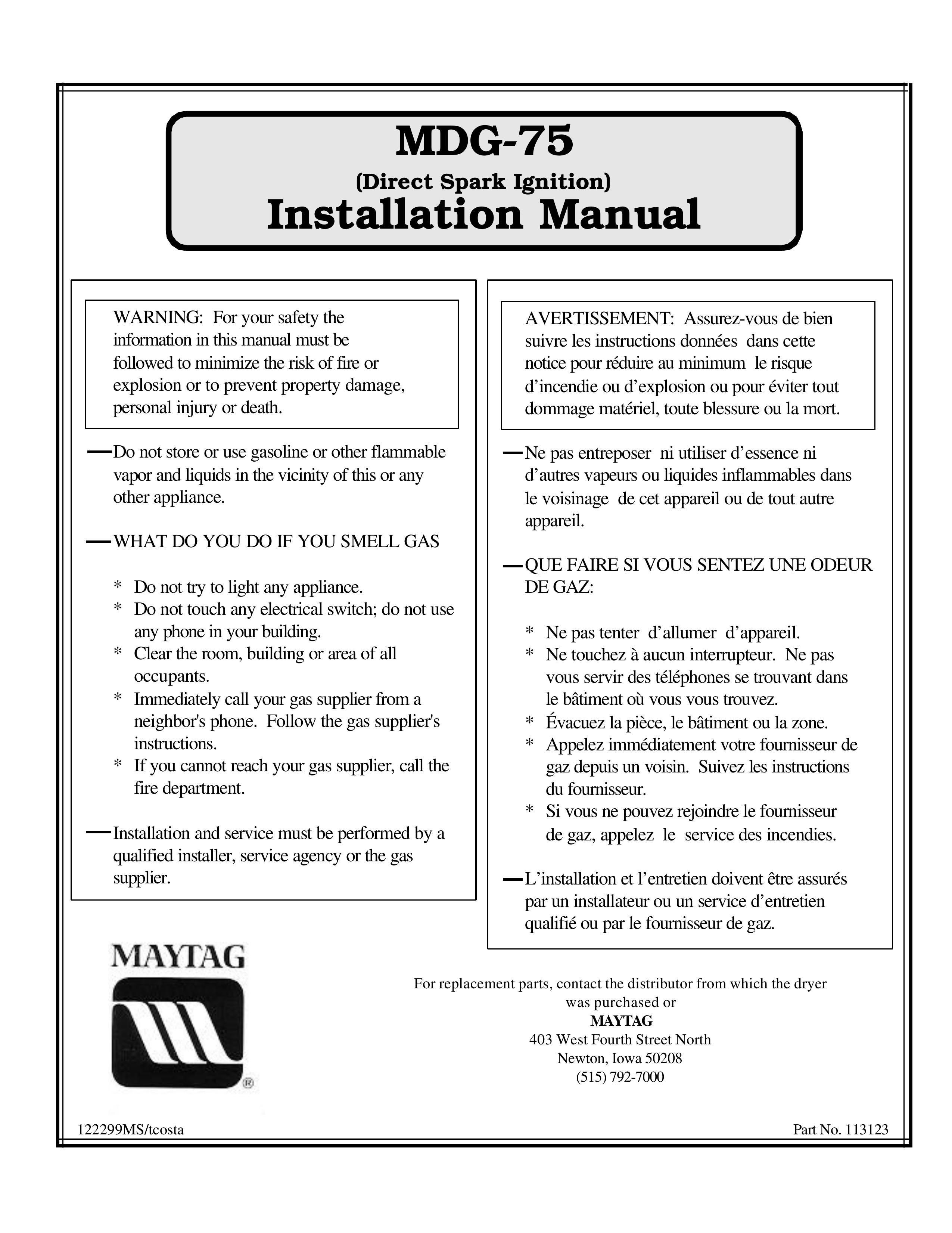 Maytag MDG-75 Washer/Dryer User Manual