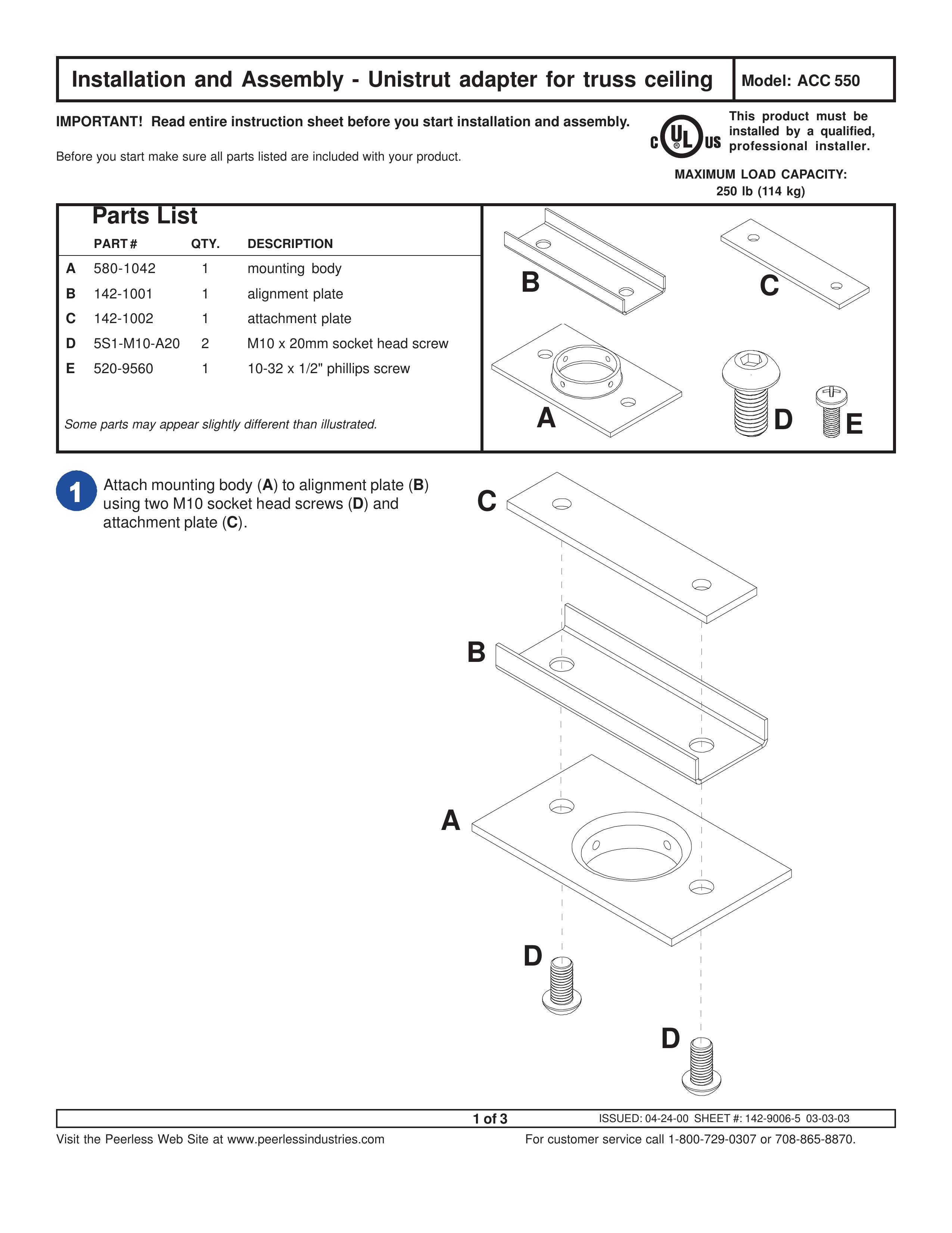 Peerless Industries ACC 550 Washer/Dryer User Manual