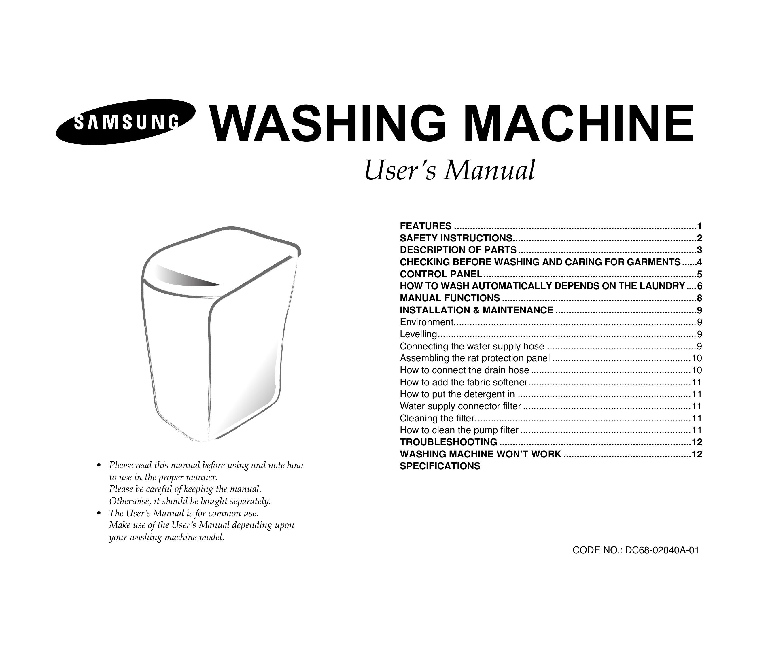 Samsung DC68-02040A-01 Washer/Dryer User Manual