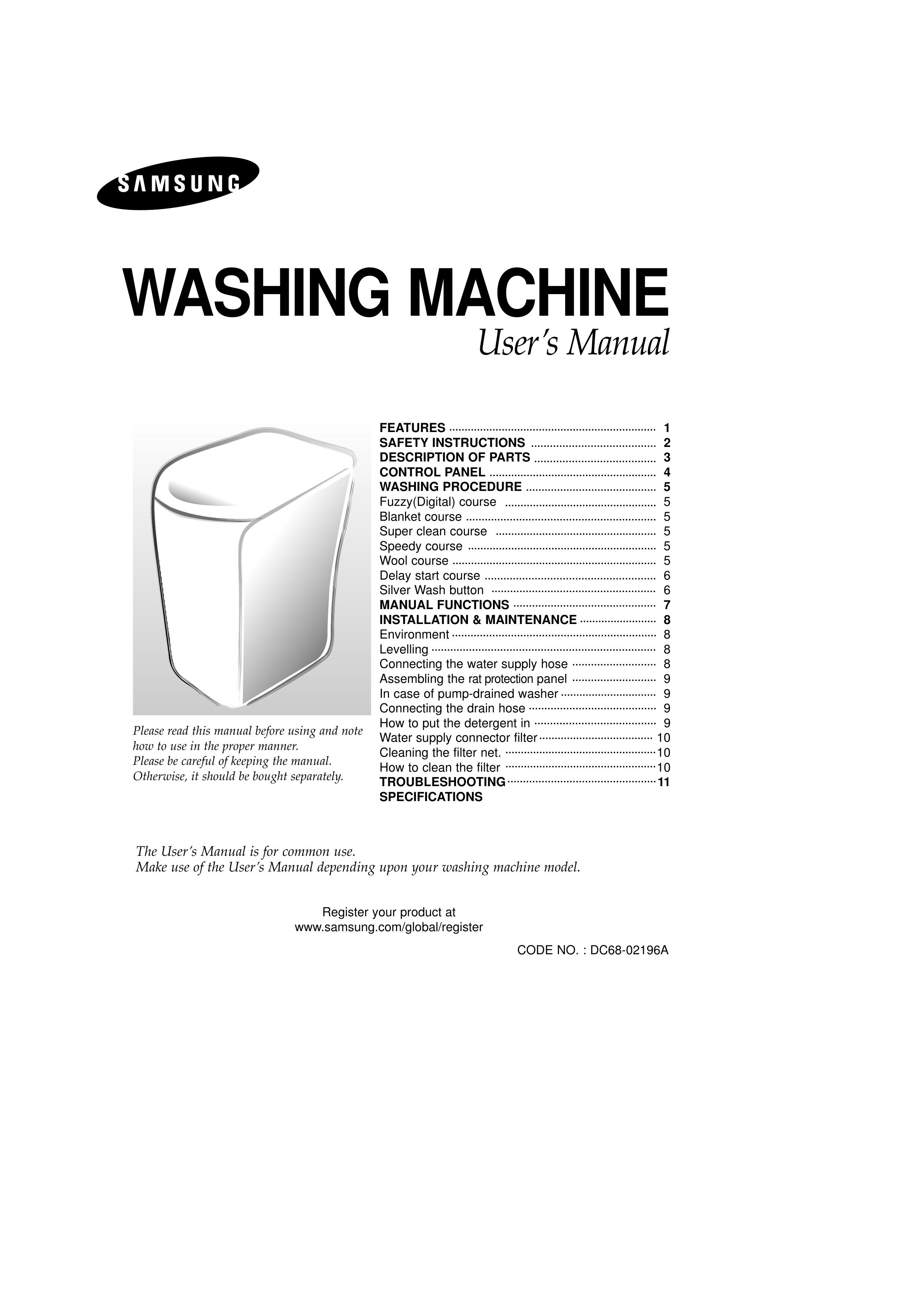 Samsung DC68-02196A Washer/Dryer User Manual