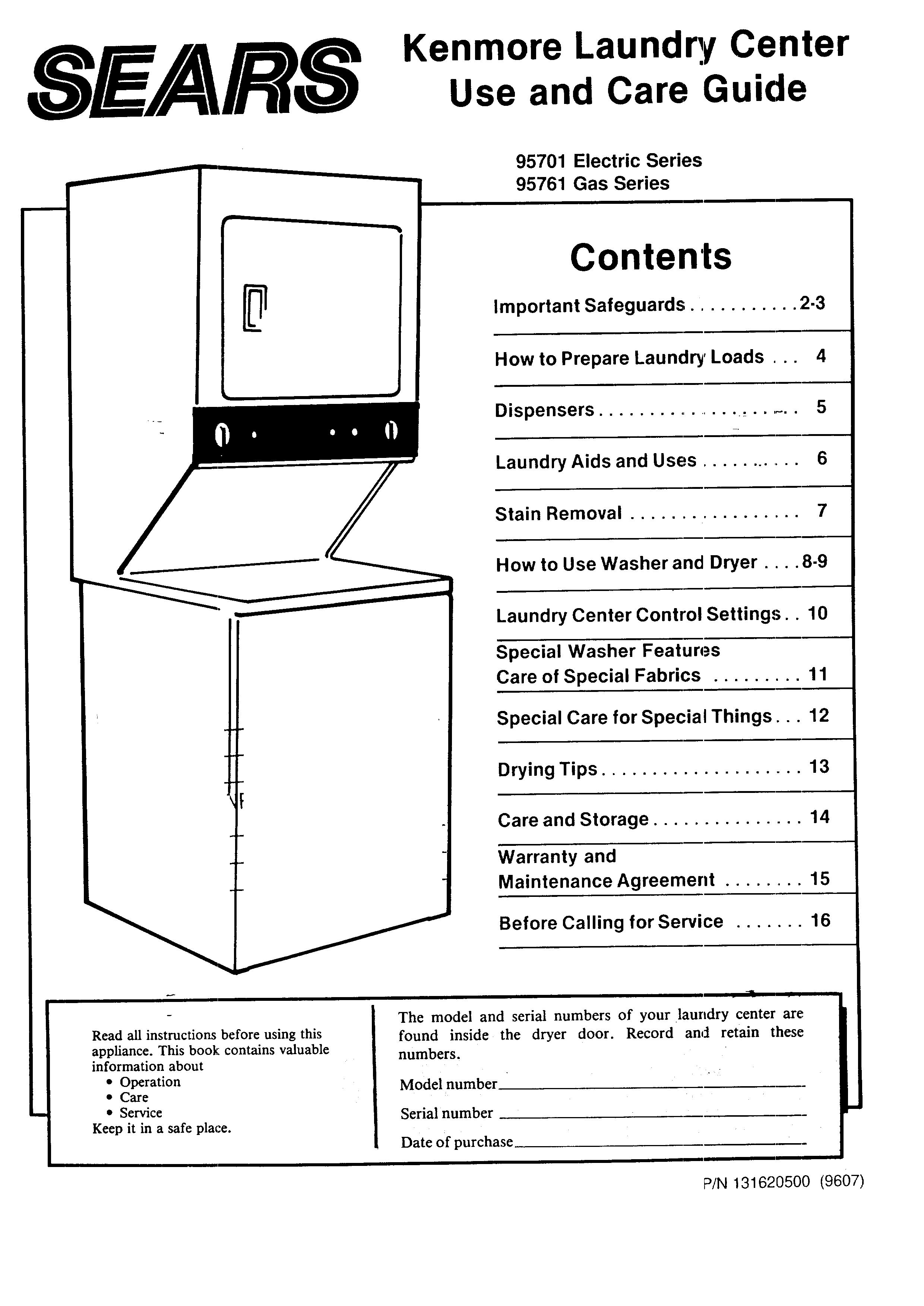 Sears 95761 Washer/Dryer User Manual