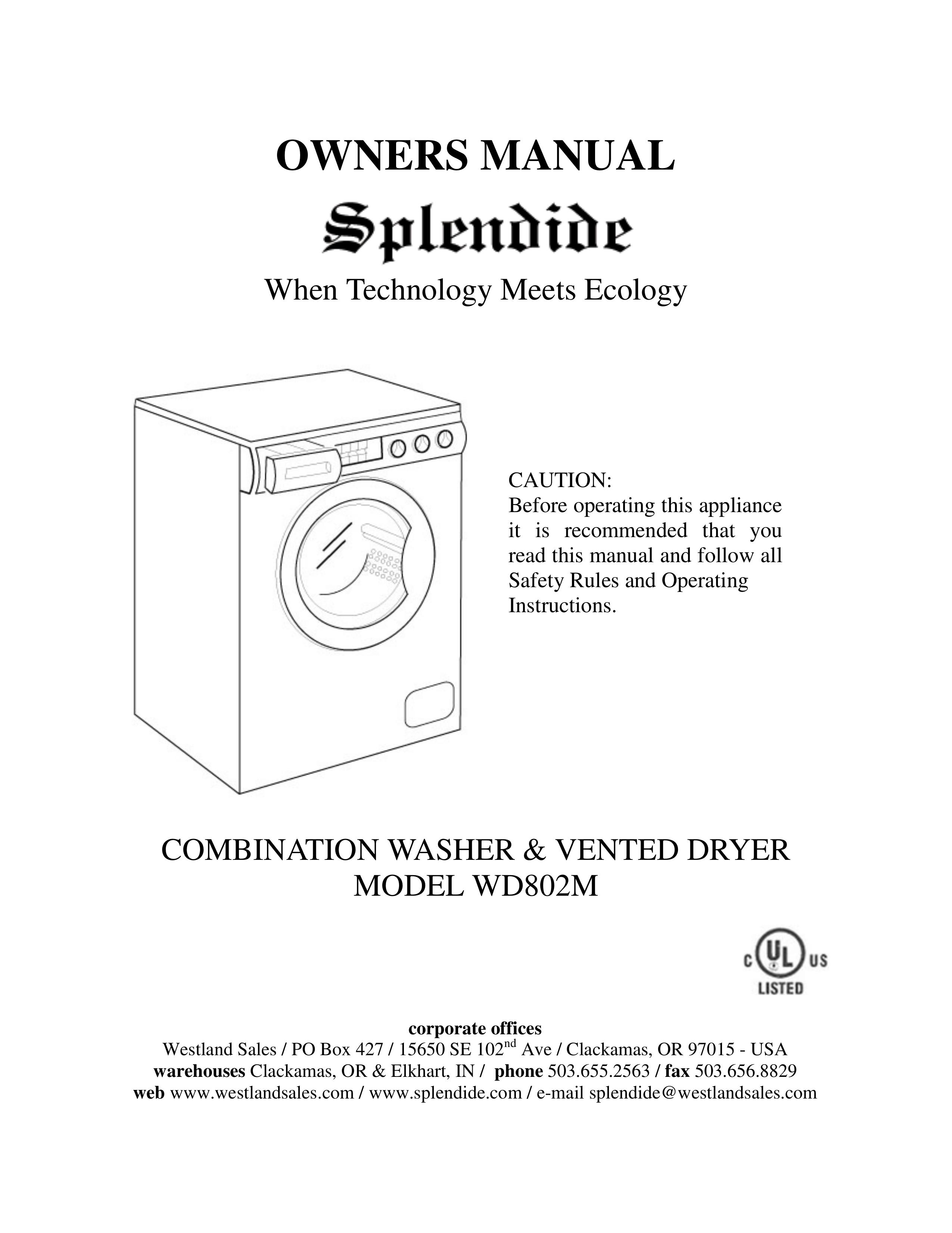 Splendide WD802M Washer/Dryer User Manual
