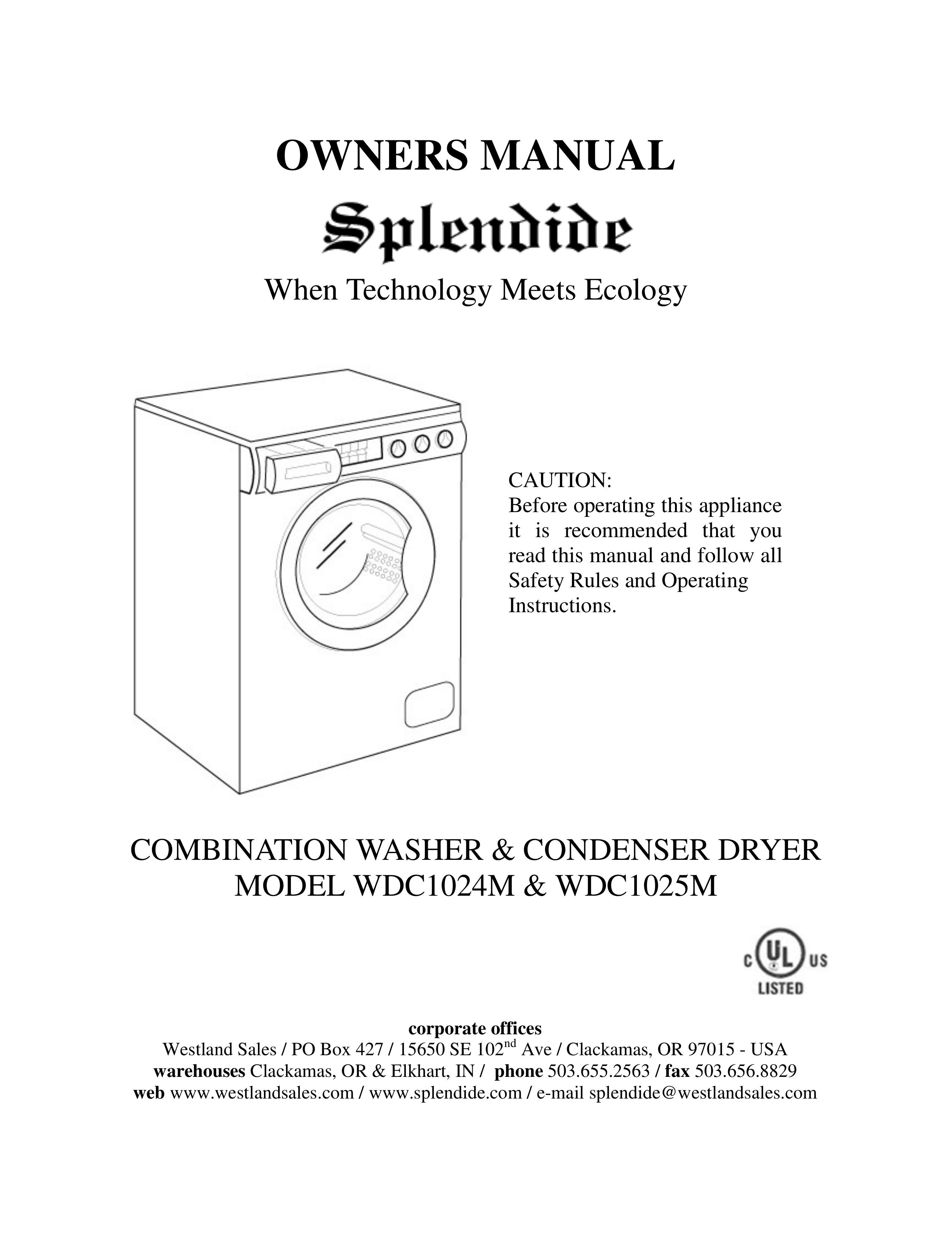 Splendide WDC1024M Washer/Dryer User Manual