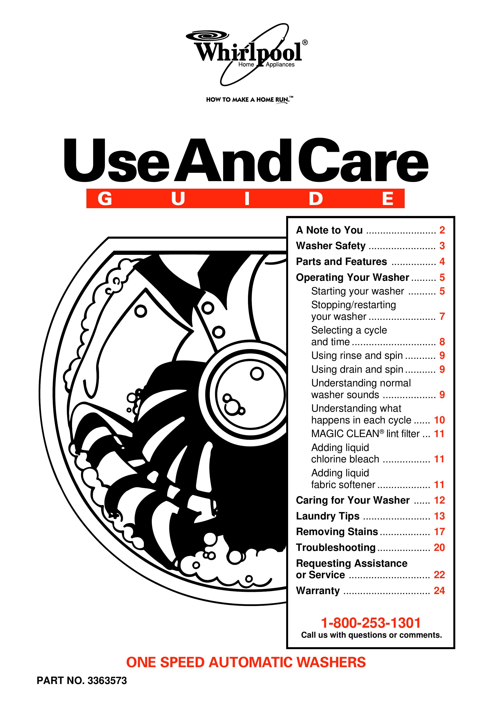 Whirlpool 3363573 Washer/Dryer User Manual