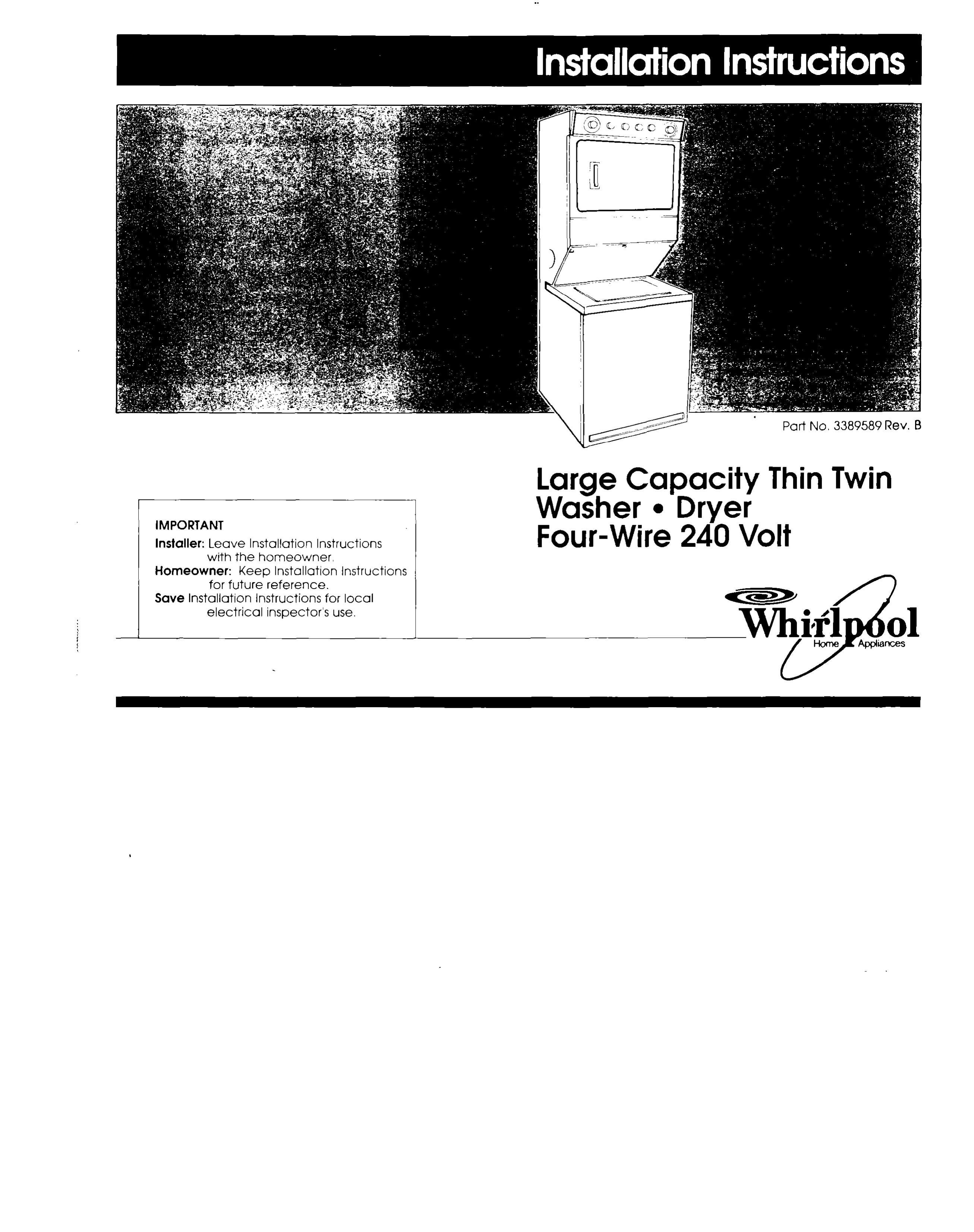 Whirlpool 3389589 Washer/Dryer User Manual