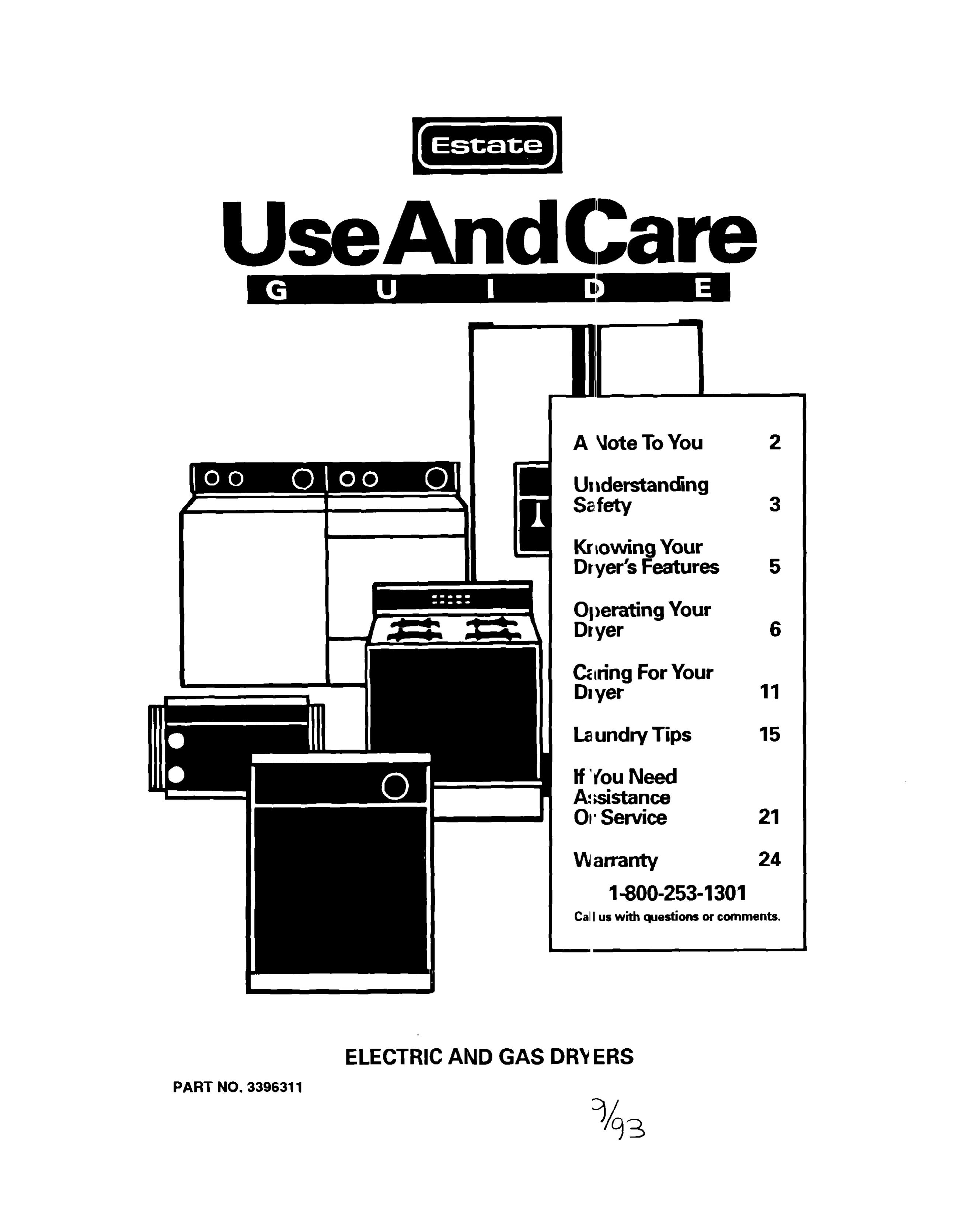 Whirlpool 3396311 Washer/Dryer User Manual