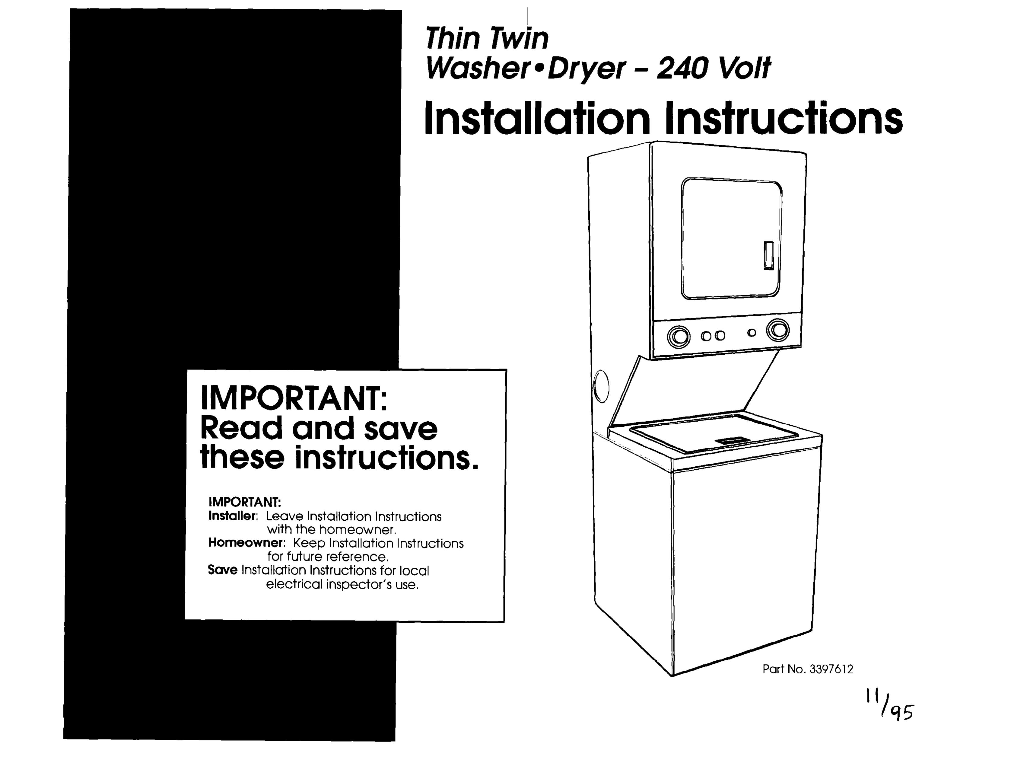 Whirlpool 3397612 Washer/Dryer User Manual