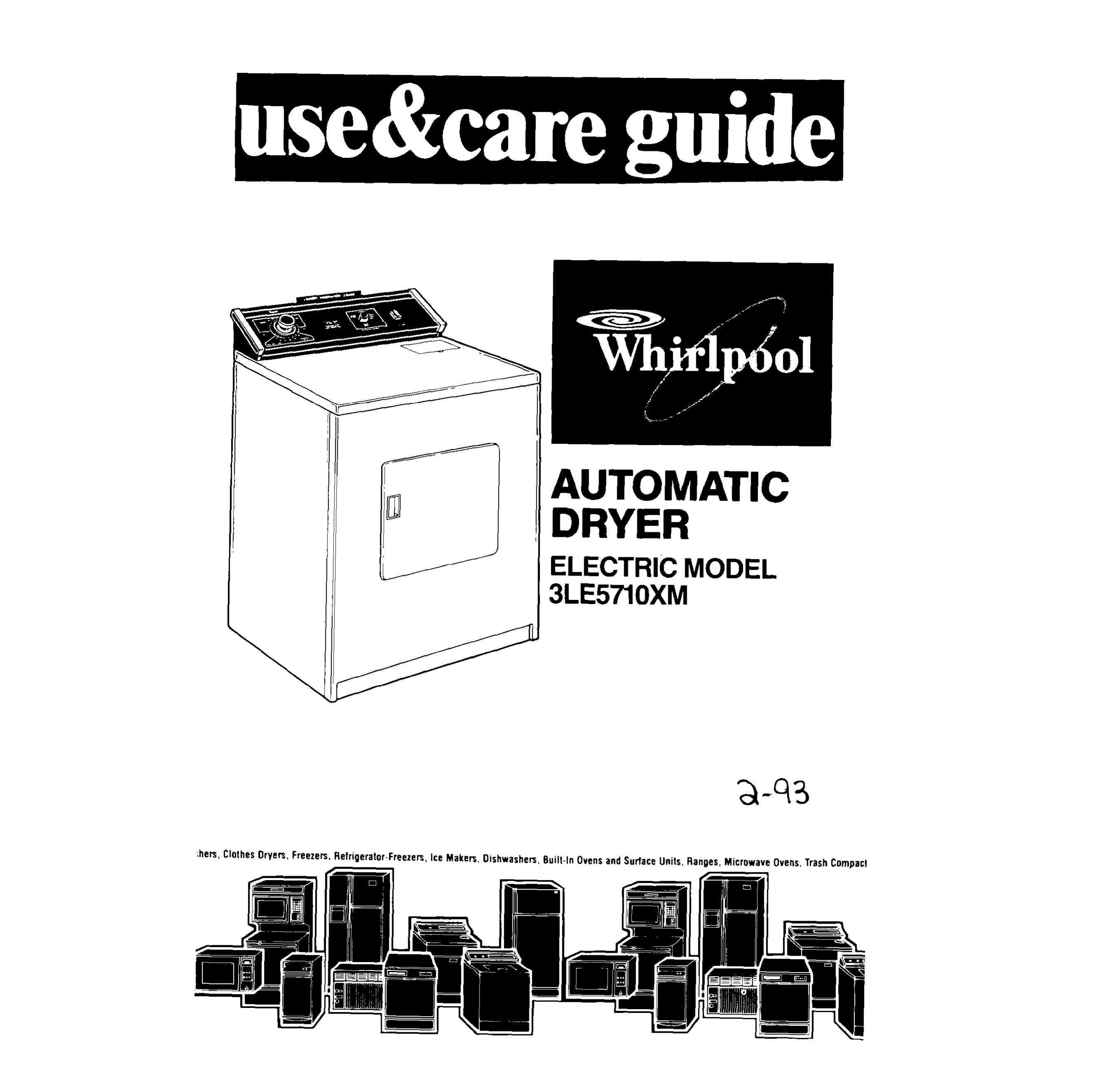 Whirlpool 3LE5710XM Washer/Dryer User Manual