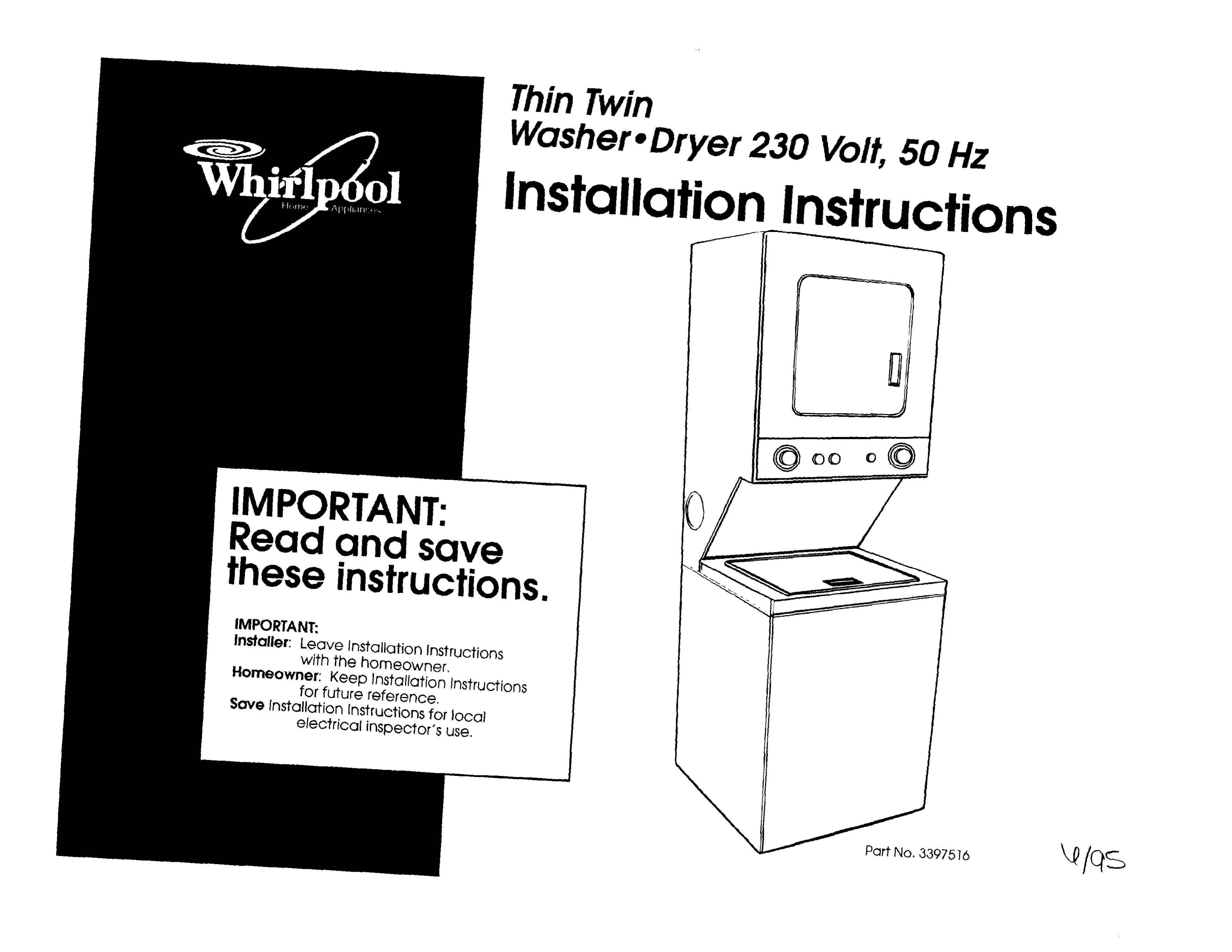 Whirlpool 50 Hz Washer/Dryer User Manual