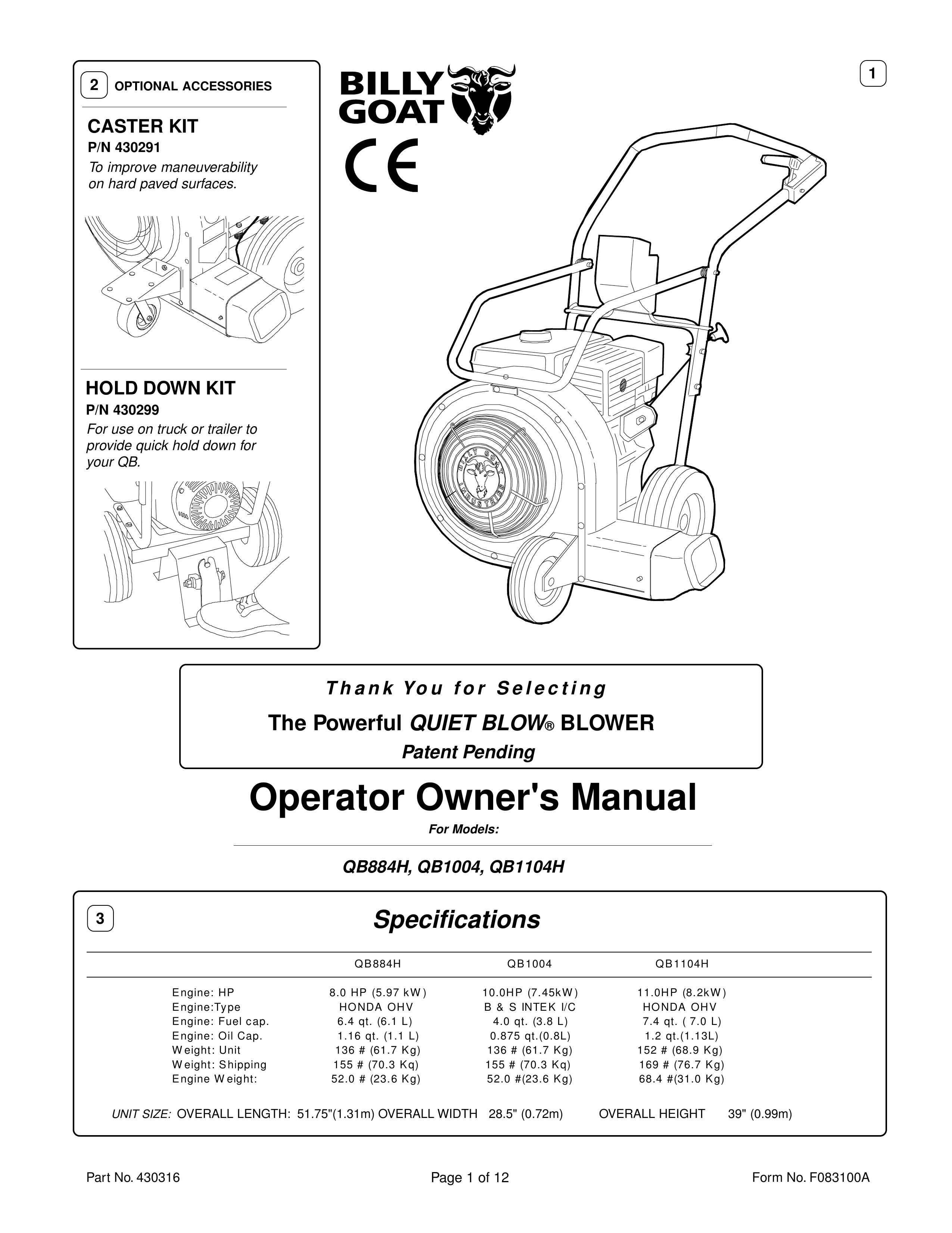 Billy Goat QB1104H Blower User Manual
