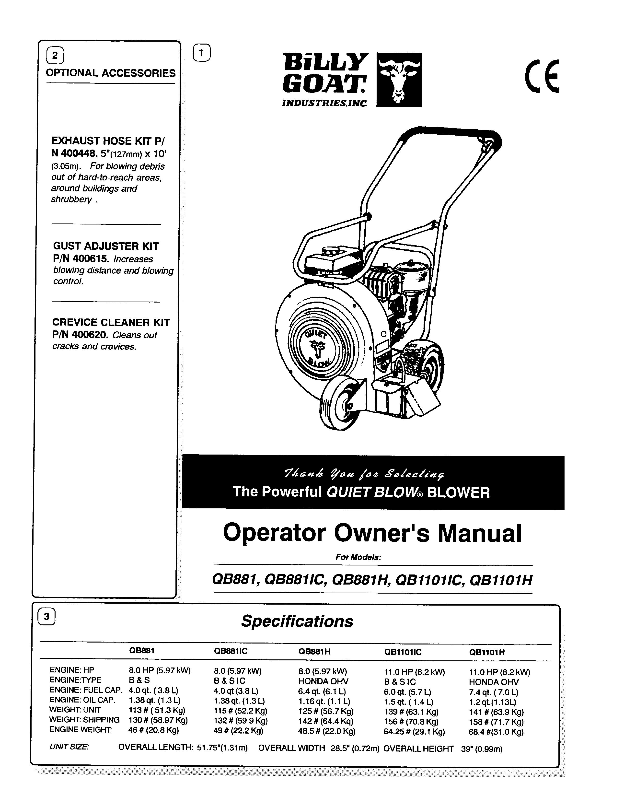Billy Goat QB881 Blower User Manual