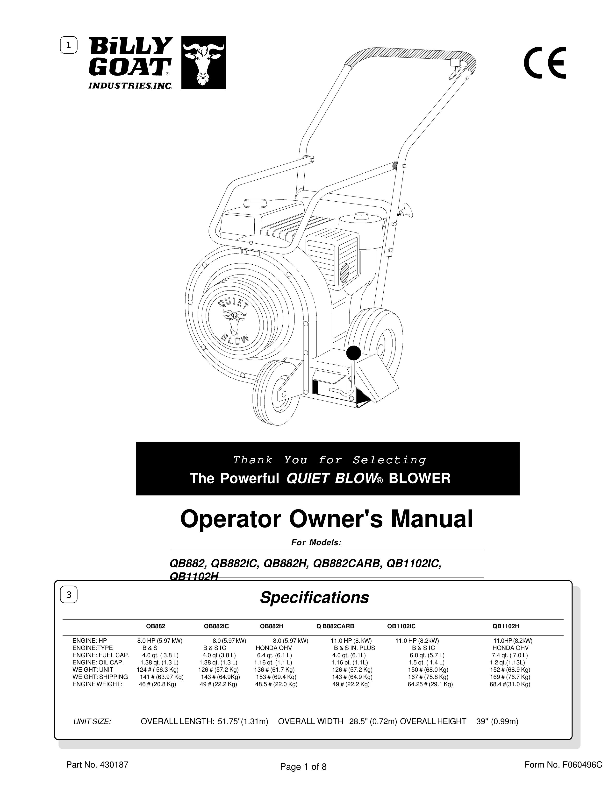 Billy Goat QB882 Blower User Manual