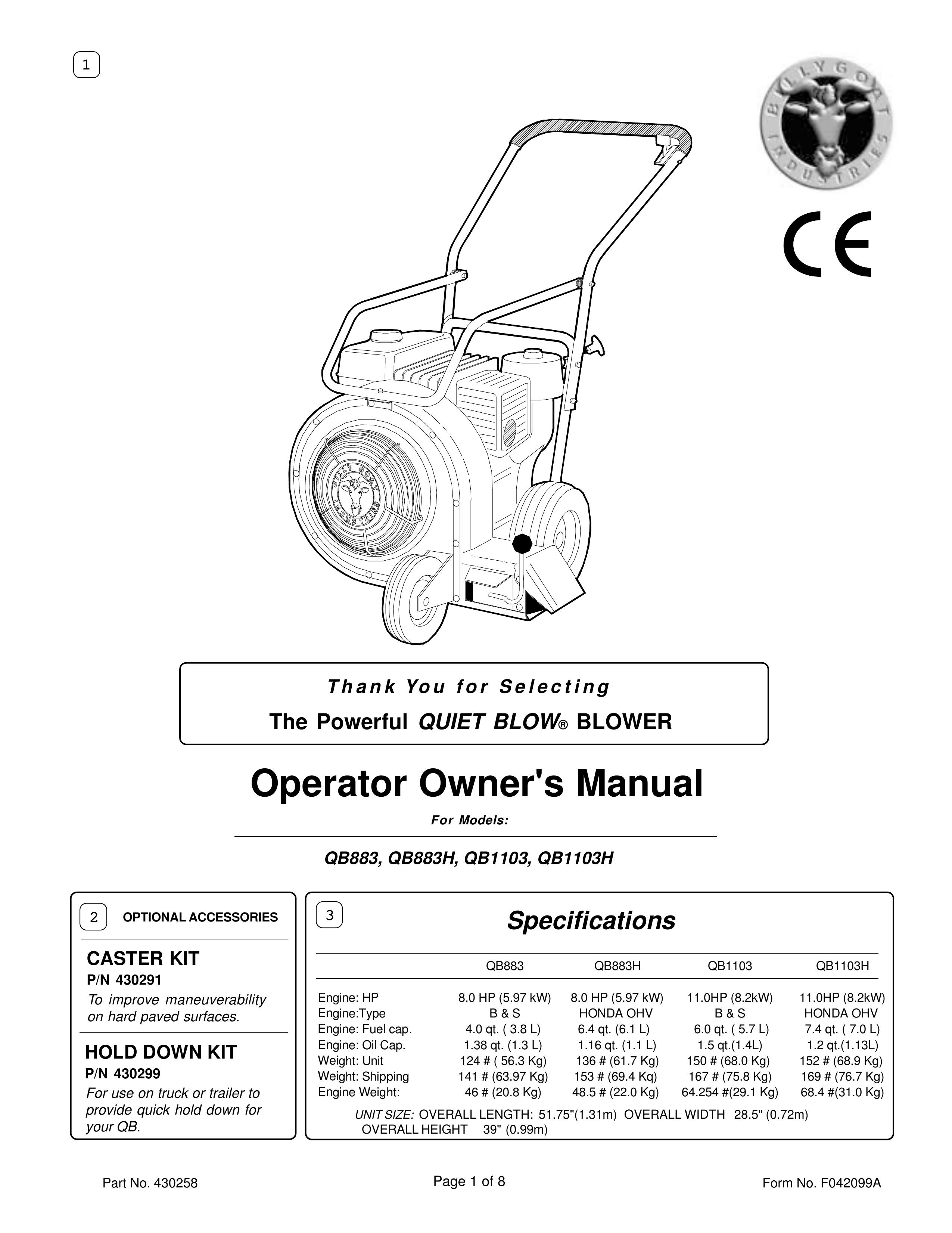 Billy Goat QB883, QB883H, QB1103, QB1103H Blower User Manual