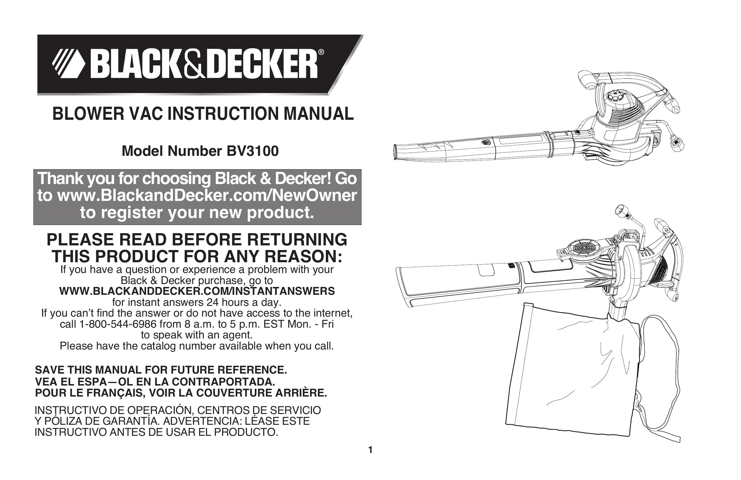 Black & Decker BV3100 Blower User Manual