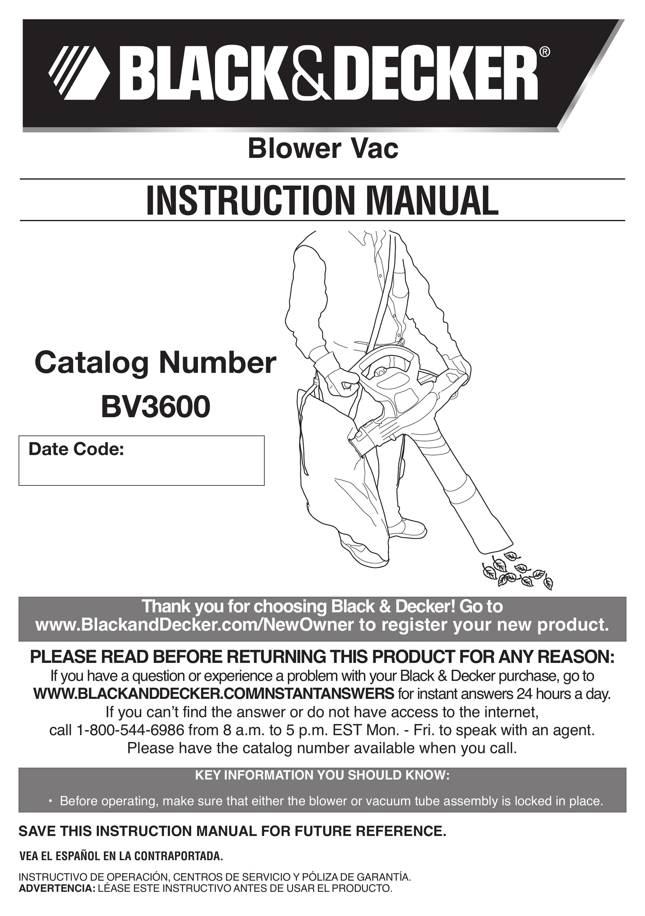 Black & Decker BV3600 Blower User Manual